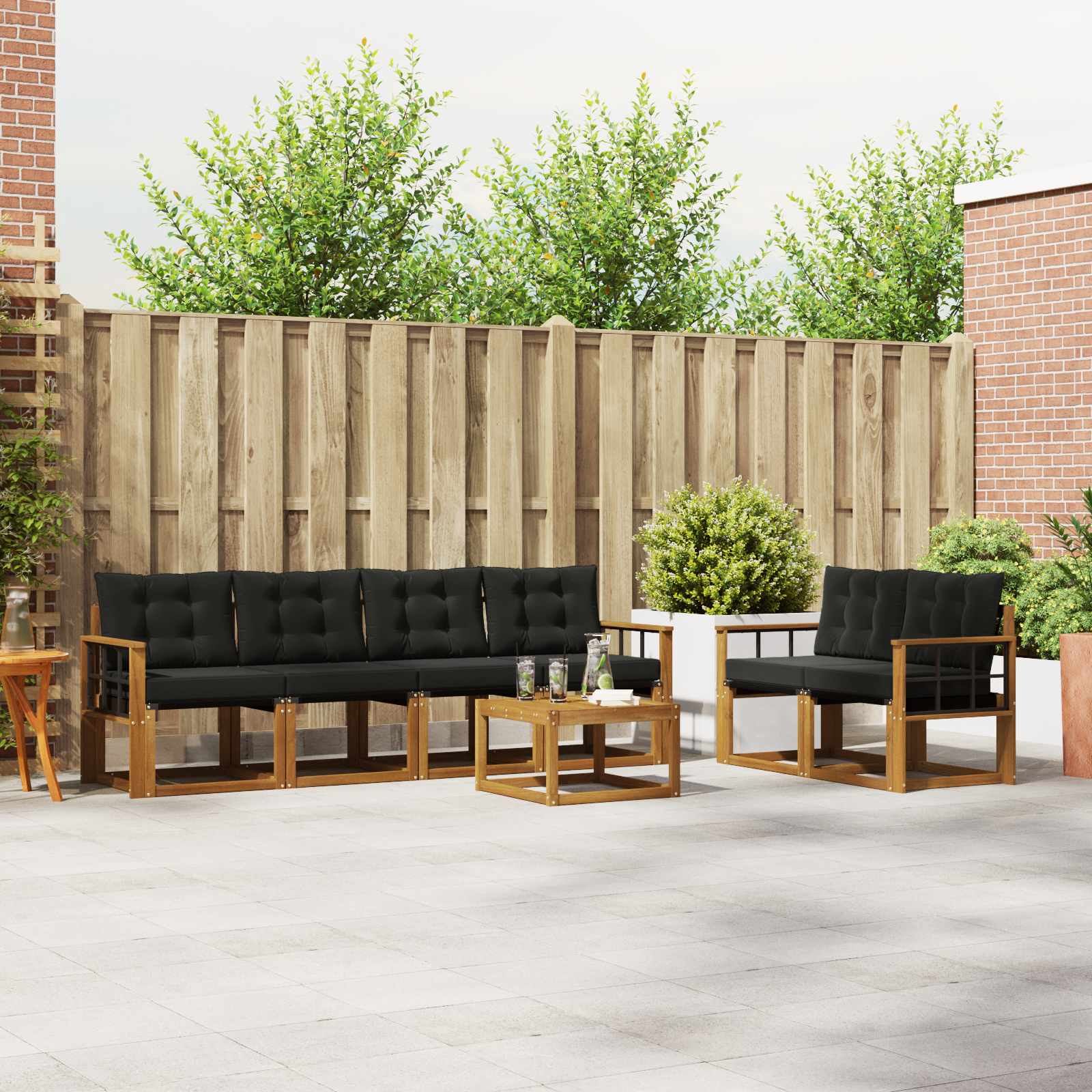 vidaXL Buiten bankenset met kussen 7 pcs Natuurlijk en Crème