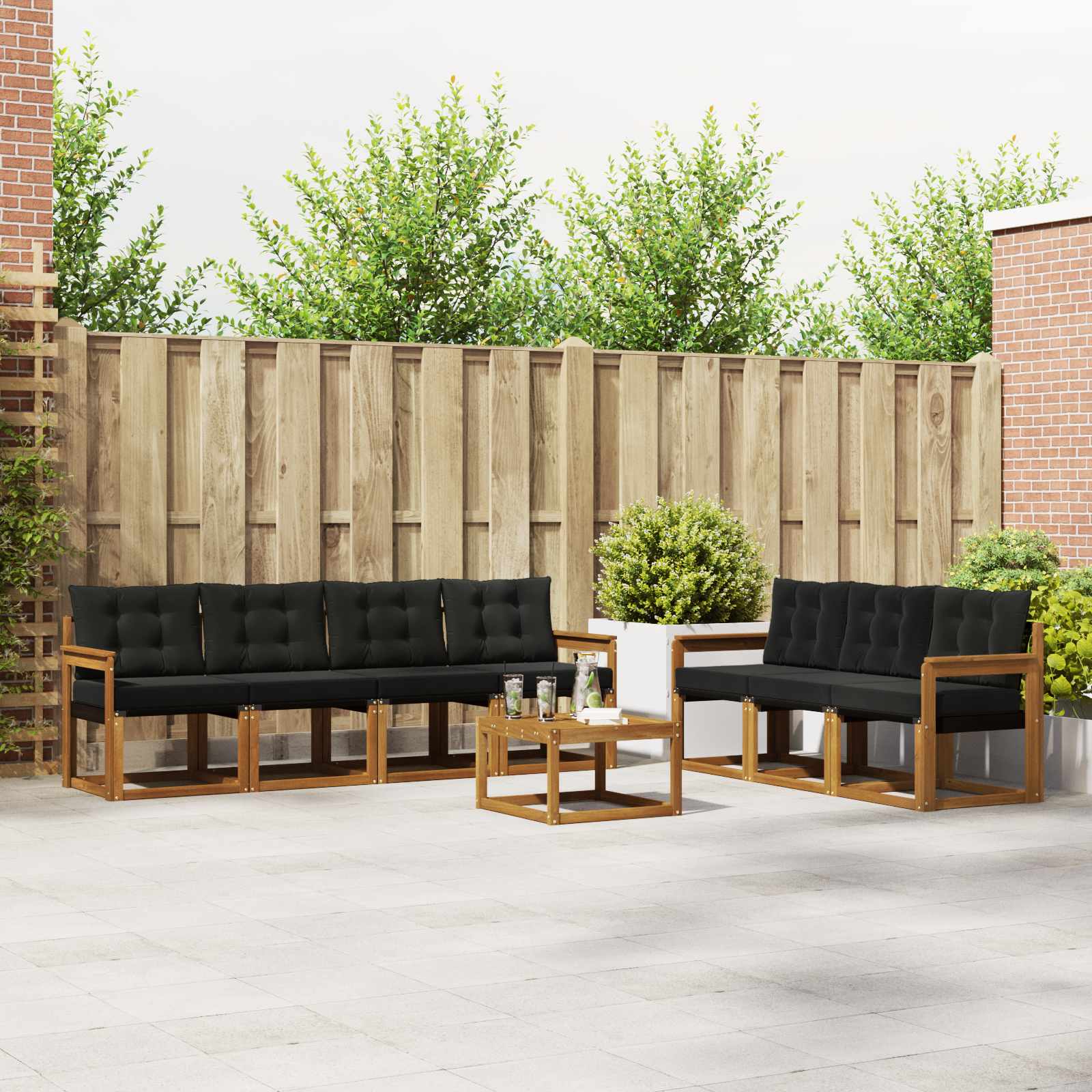 vidaXL Buiten bankenset met kussen 8 pcs Natuurlijk en Crème