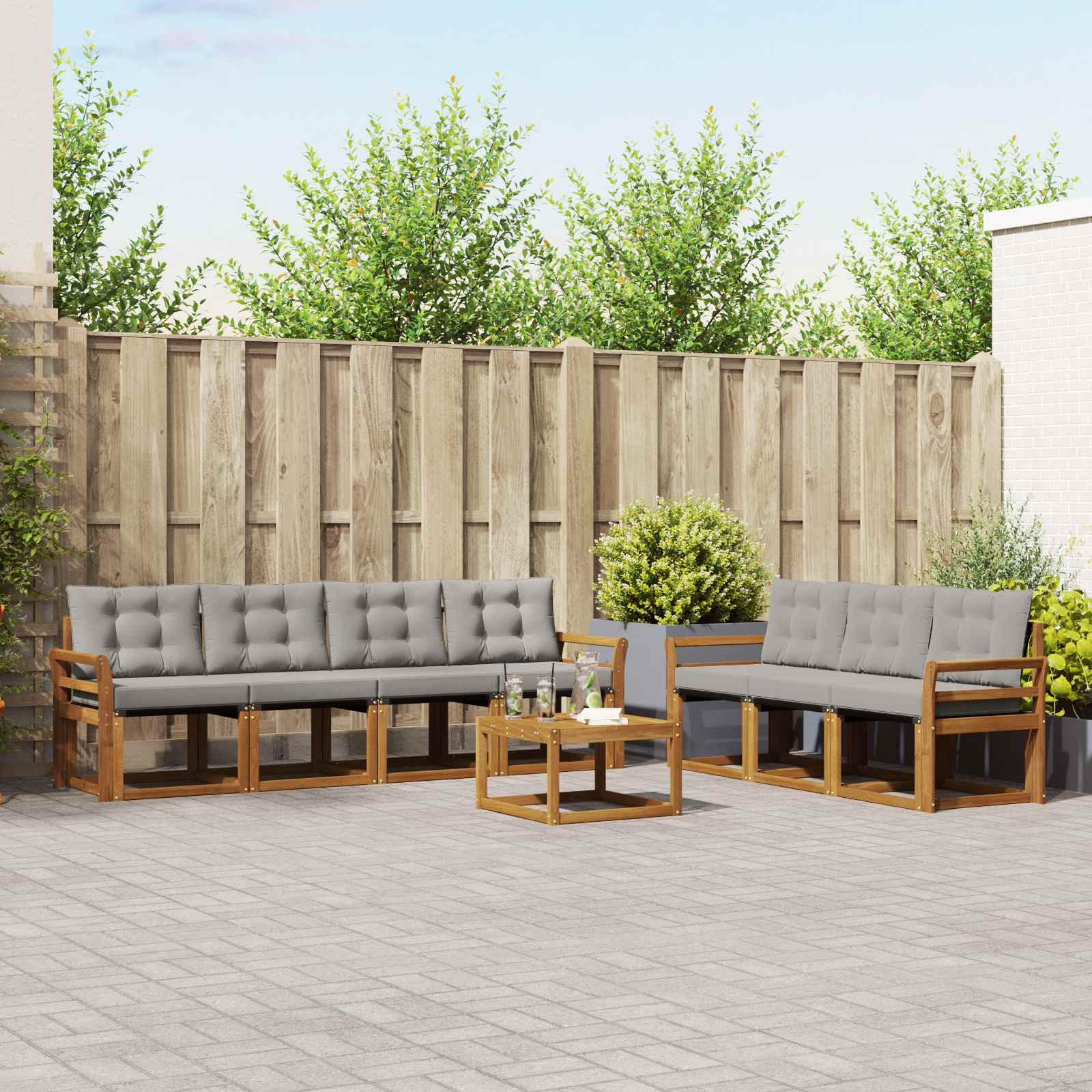 vidaXL Buiten bankenset met kussen 8 pcs Natuurlijk en Crème