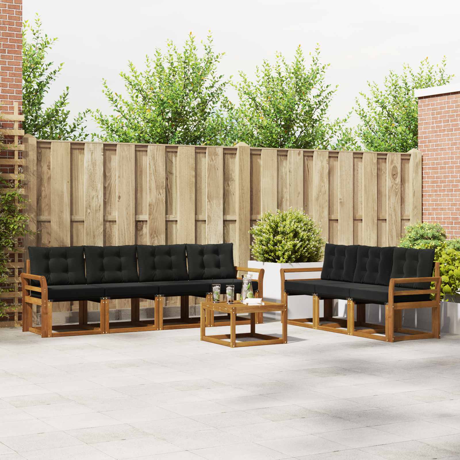vidaXL Buiten bankenset met kussen 8 pcs Natuurlijk en Crème
