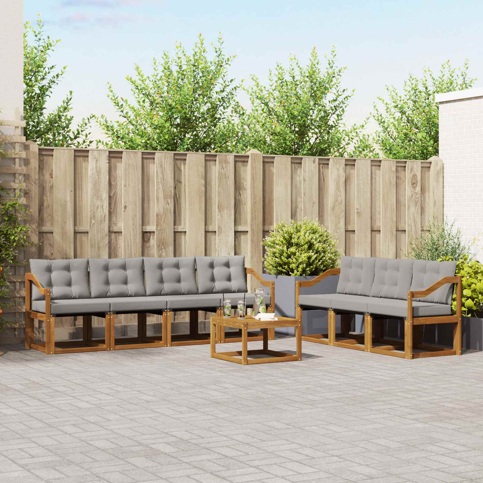 vidaXL Buiten bankenset met kussen 8 pcs Natuurlijk en Crème