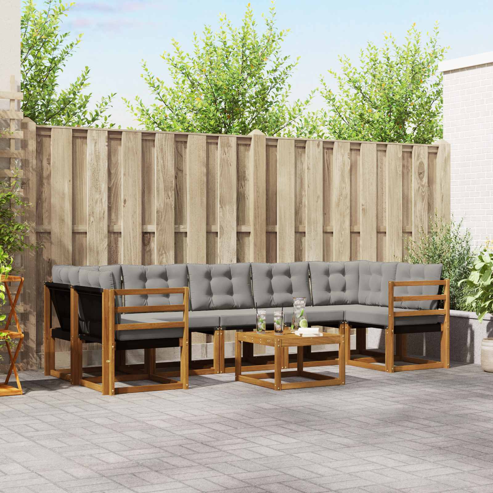 vidaXL Buiten bankenset met kussen 8 pcs Natuurlijk en Crème