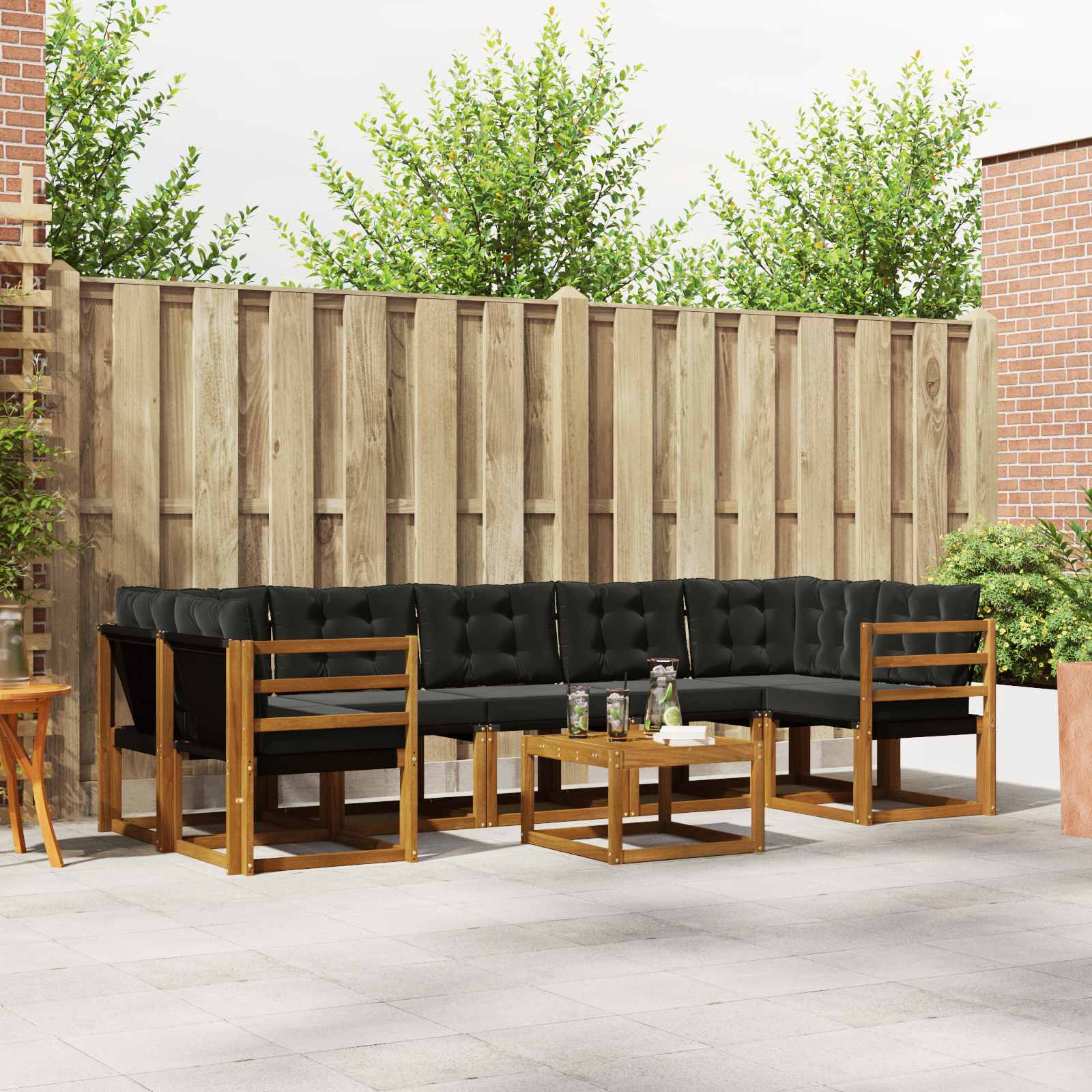 vidaXL Buiten bankenset met kussen 8 pcs Natuurlijk en Crème