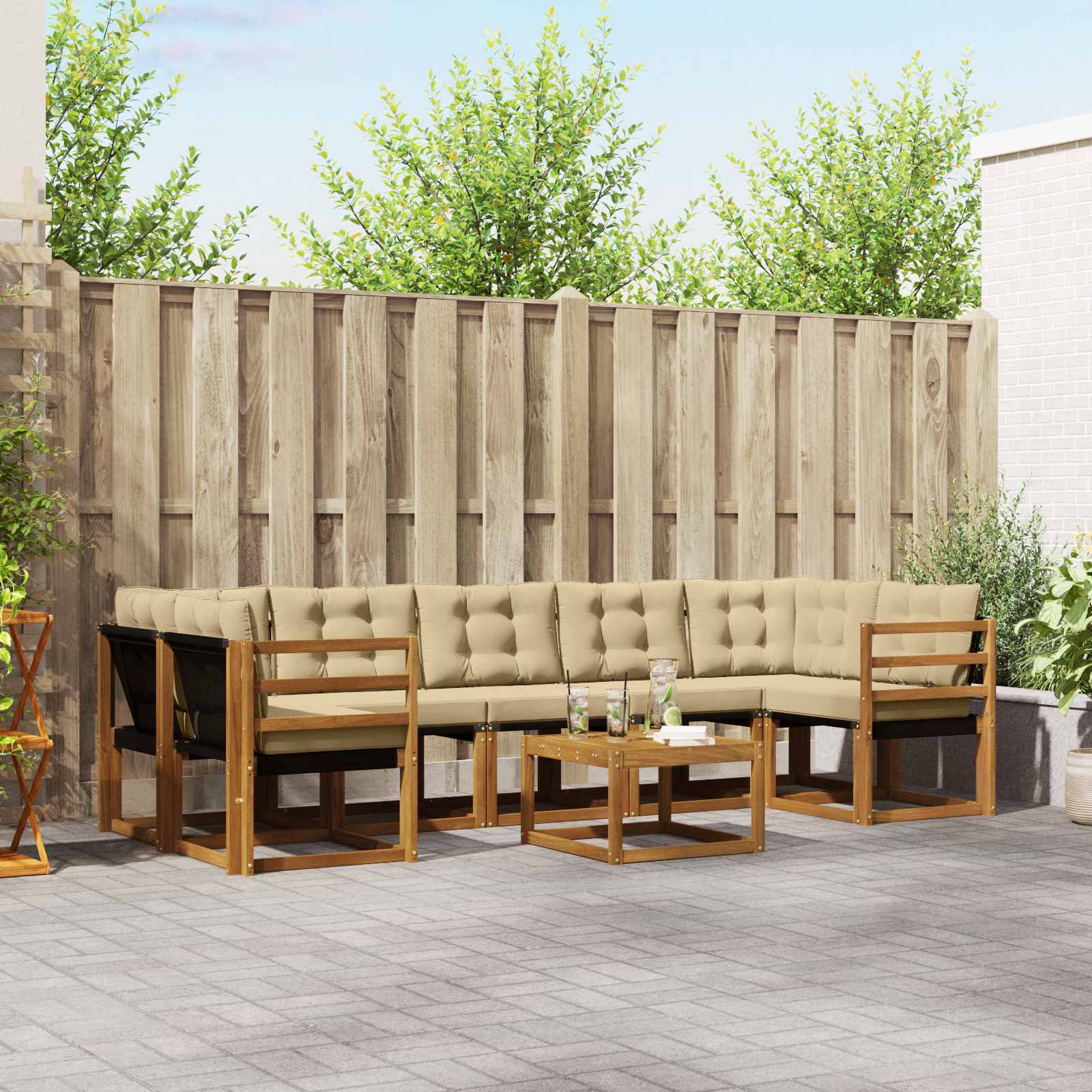 vidaXL Buiten bankenset met kussen 8 pcs Natuurlijk en Crème