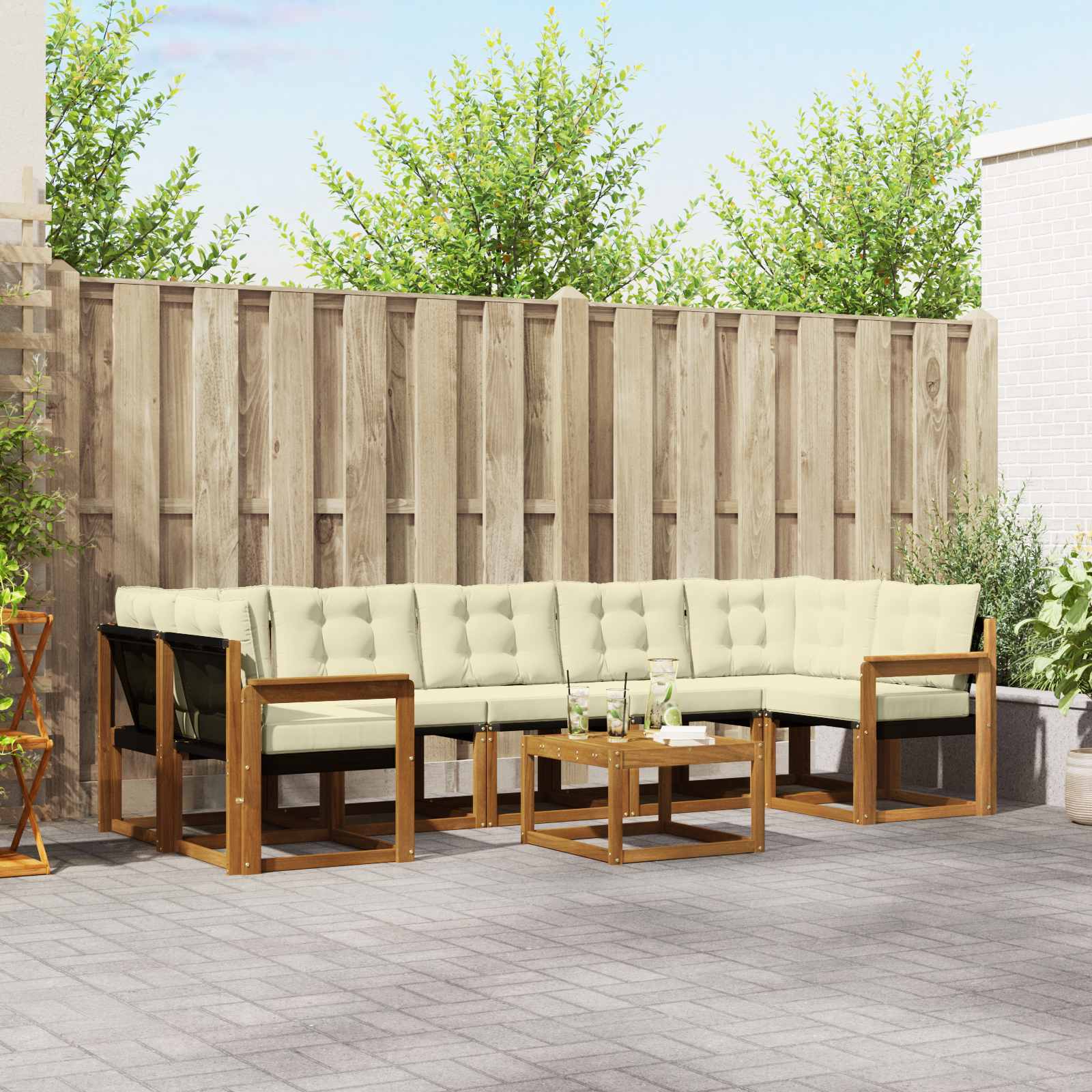 vidaXL Buiten bankenset met kussen 8 pcs Natuurlijk en Crème
