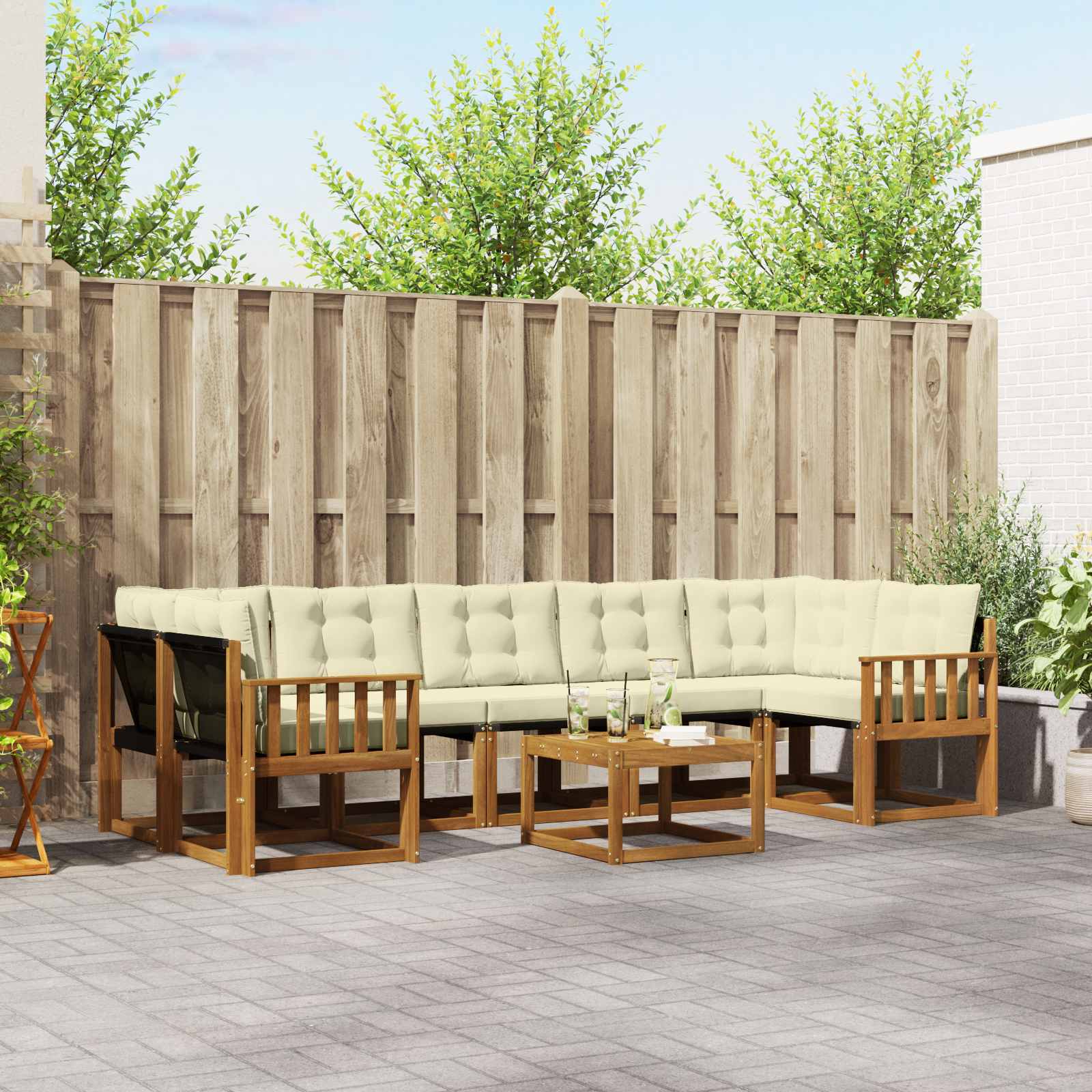 vidaXL Buiten bankenset met kussen 8 pcs Natuurlijk en Crème