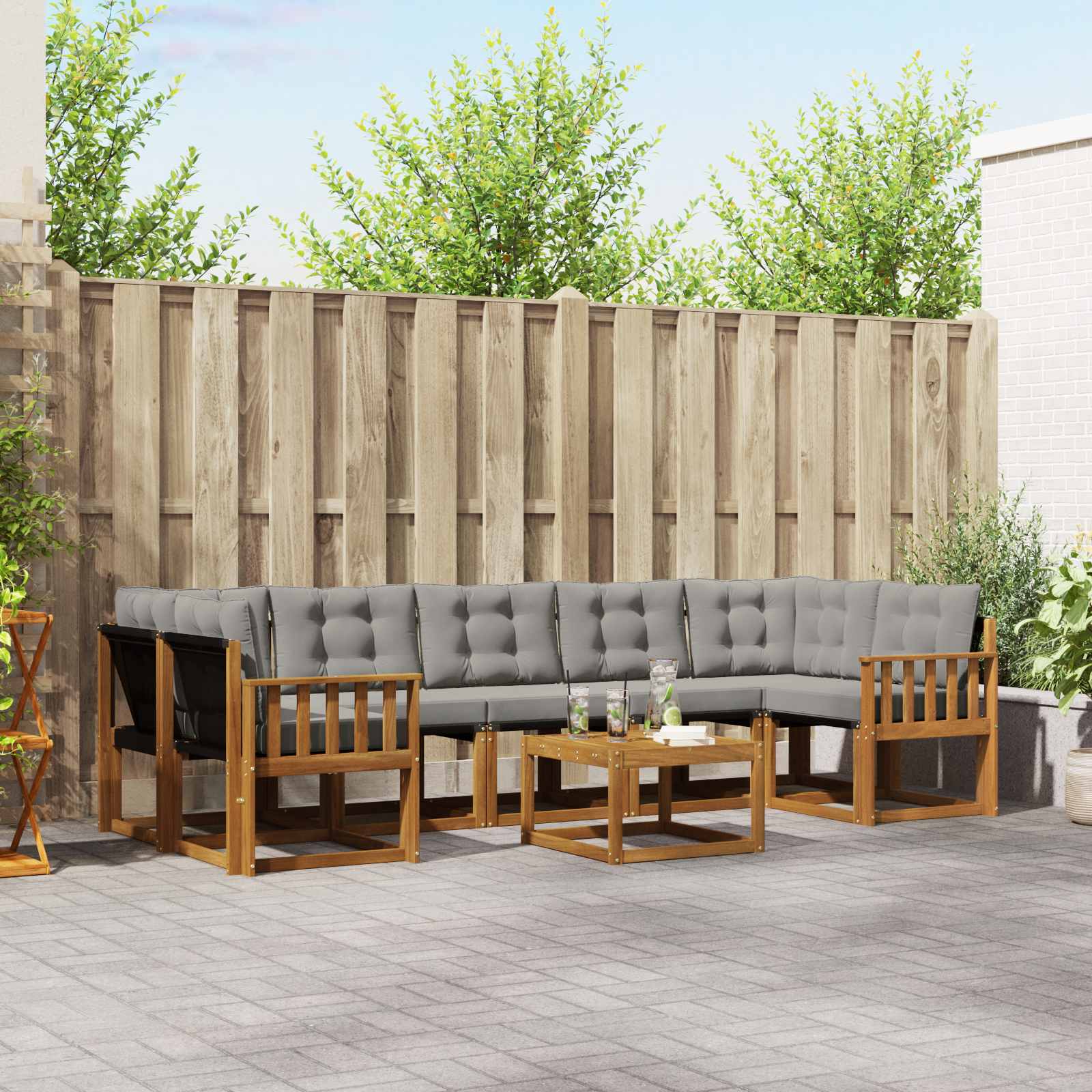 vidaXL Buiten bankenset met kussen 8 pcs Natuurlijk en Crème