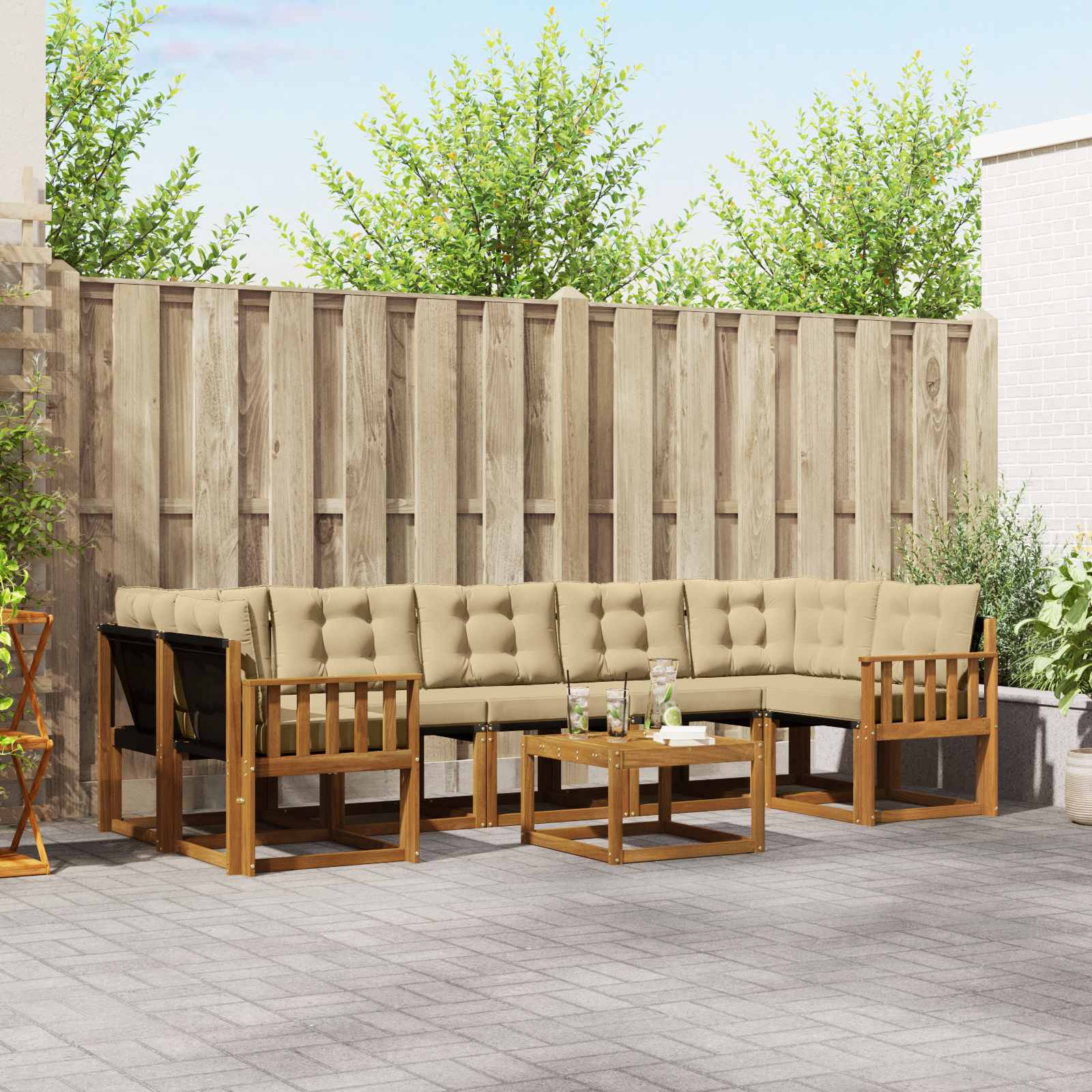 vidaXL Buiten bankenset met kussen 8 pcs Natuurlijk en Crème