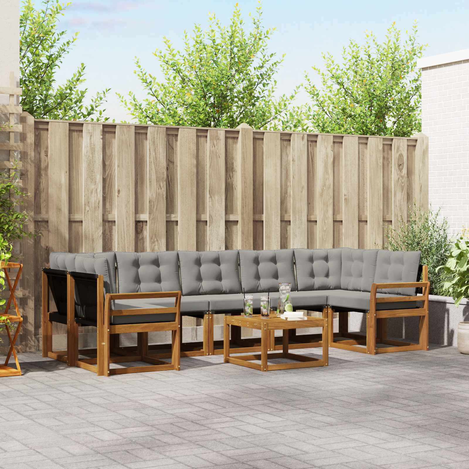 vidaXL Buiten bankenset met kussen 8 pcs Natuurlijk en Crème