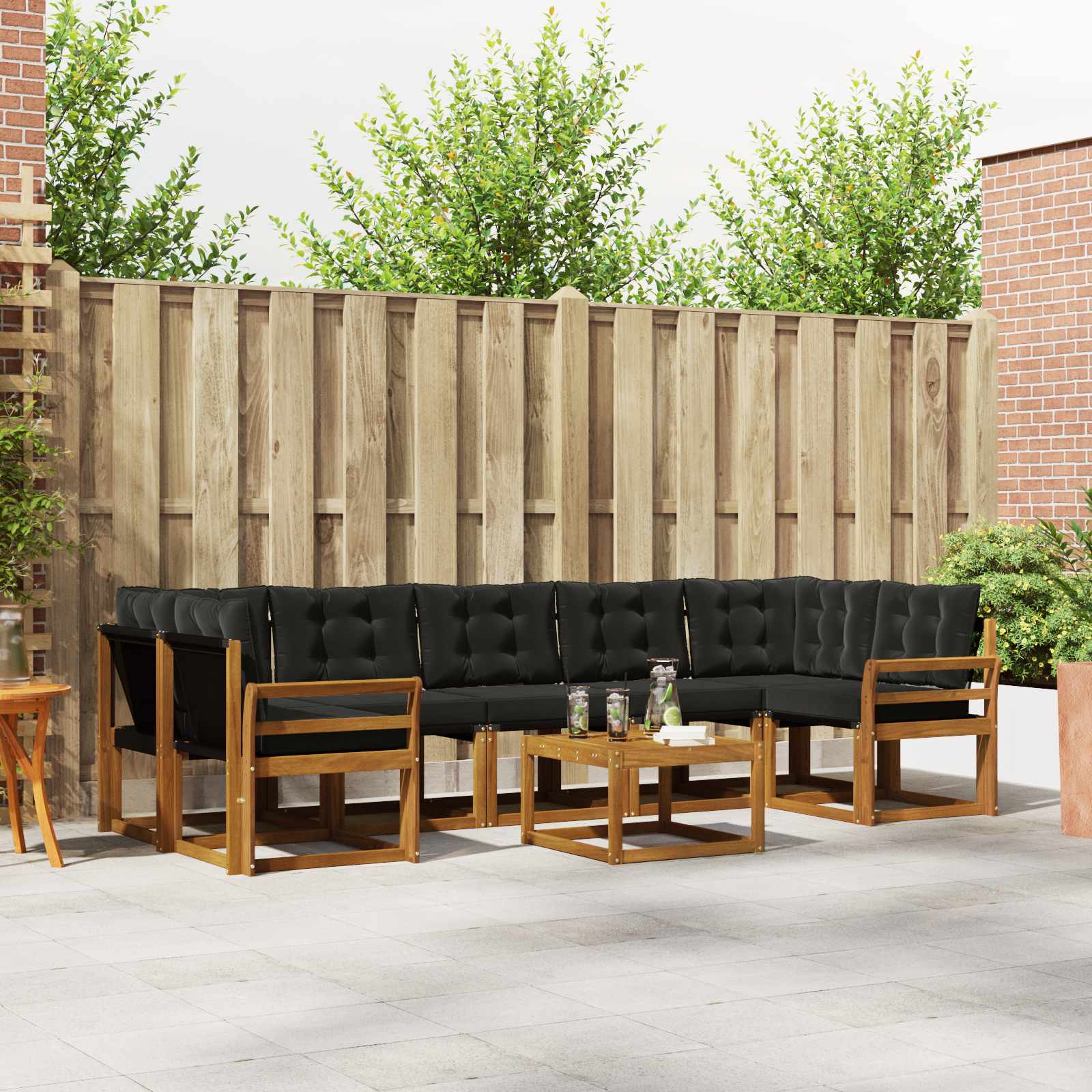 vidaXL Buiten bankenset met kussen 8 pcs Natuurlijk en Crème