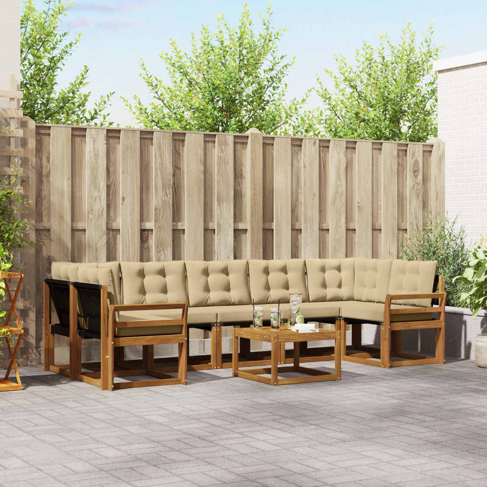 vidaXL Buiten bankenset met kussen 8 pcs Natuurlijk en Crème