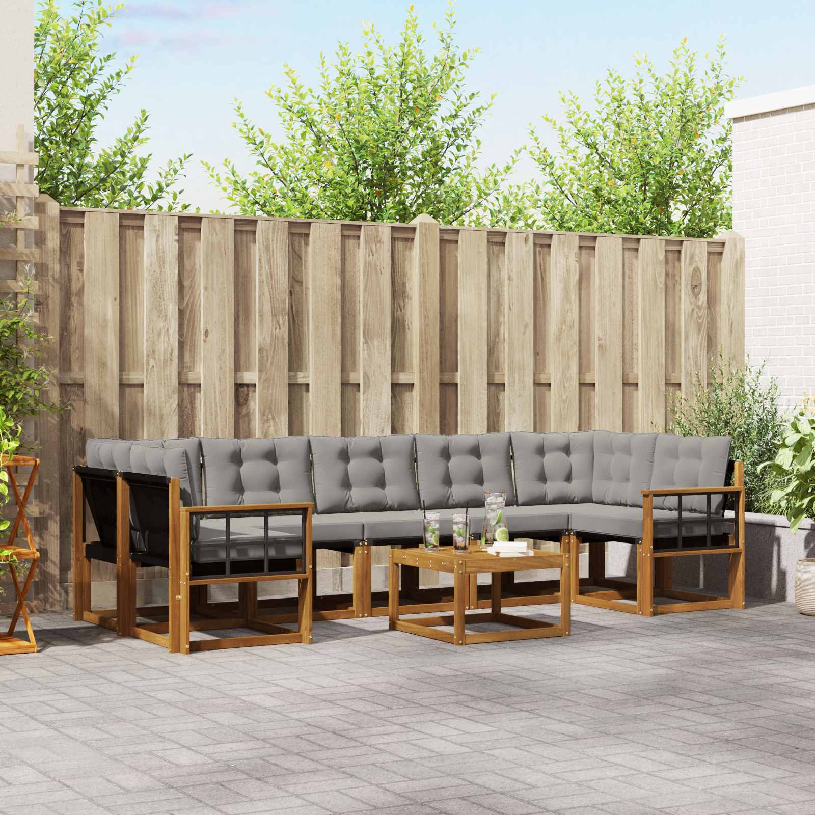 vidaXL Buiten bankenset met kussen 8 pcs Natuurlijk en Crème