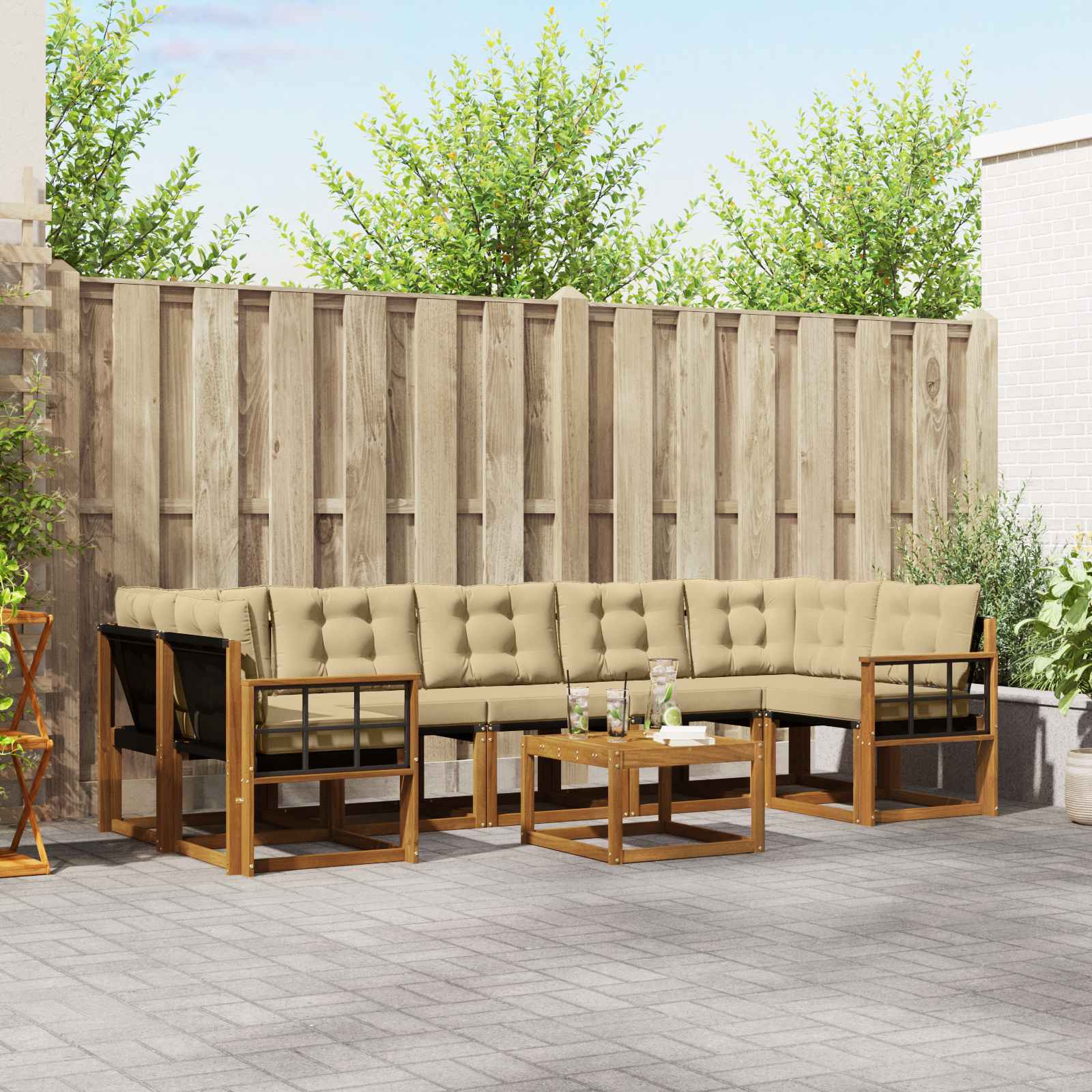 vidaXL Buiten bankenset met kussen 8 pcs Natuurlijk en Crème