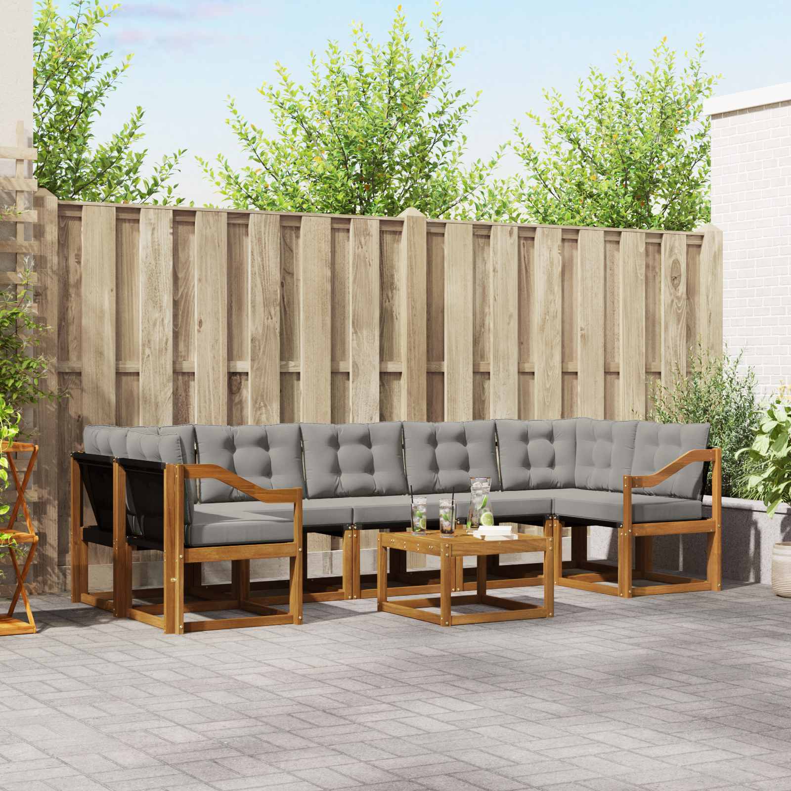 vidaXL Buiten bankenset met kussen 8 pcs Natuurlijk en Crème