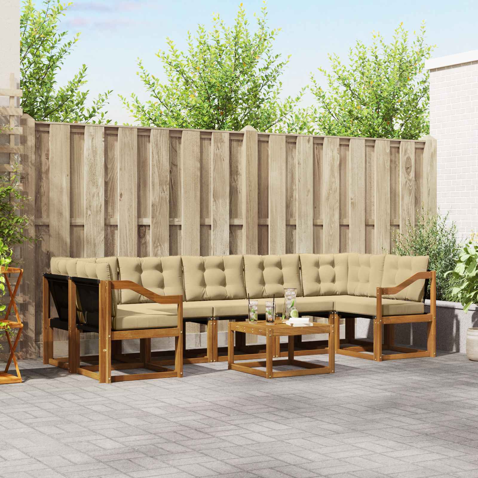 vidaXL Buiten bankenset met kussen 8 pcs Natuurlijk en Crème