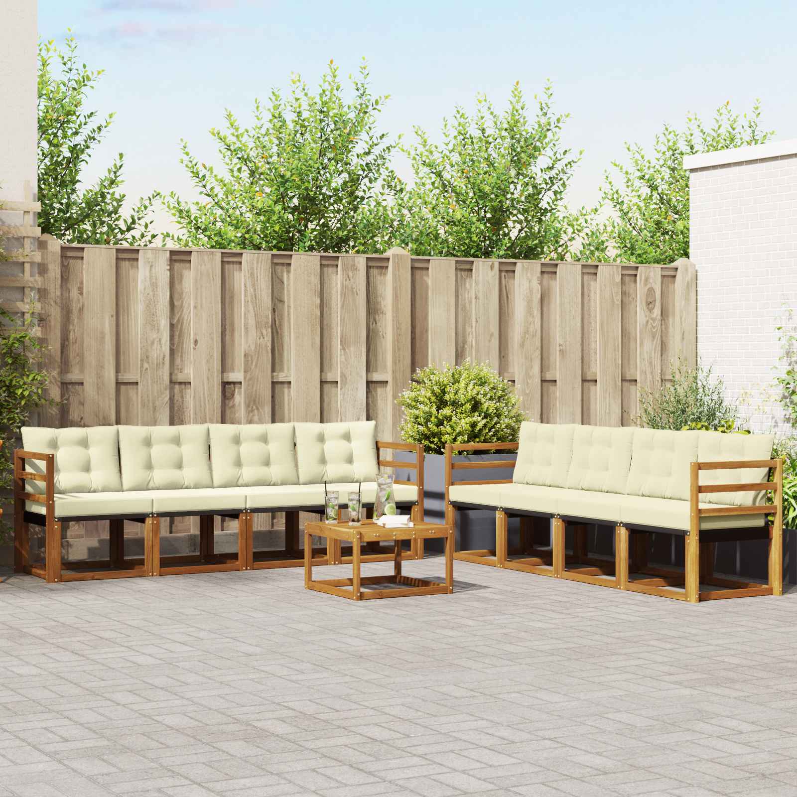 vidaXL Buiten bankenset met kussen 9 pcs Natuurlijk en Crème