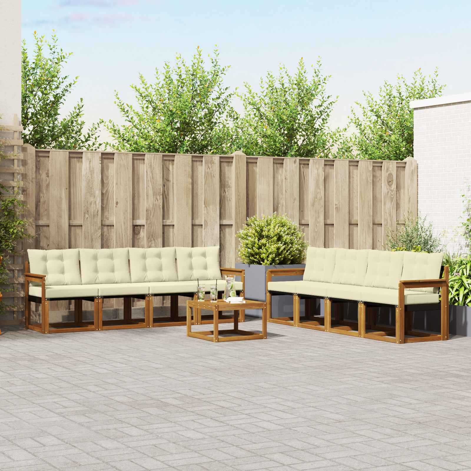 vidaXL Buiten bankenset met kussen 9 pcs Natuurlijk en Crème