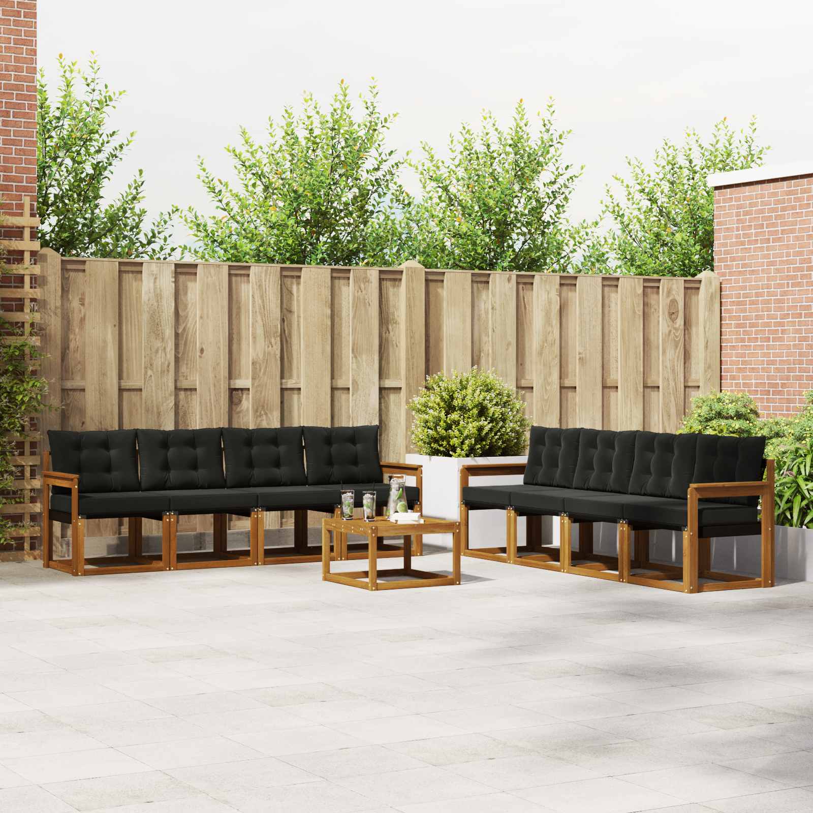 vidaXL Buiten bankenset met kussen 9 pcs Natuurlijk en Crème