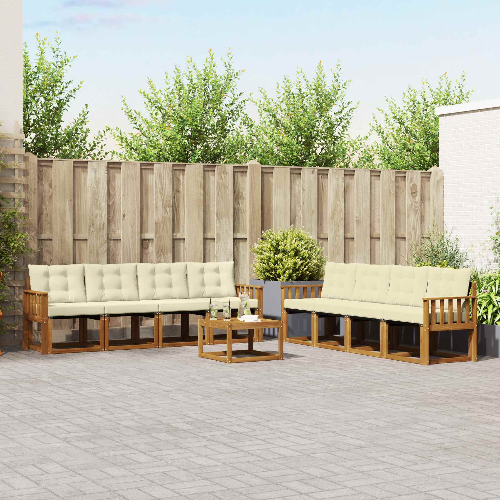 vidaXL Buiten bankenset met kussen 9 pcs Natuurlijk en Crème