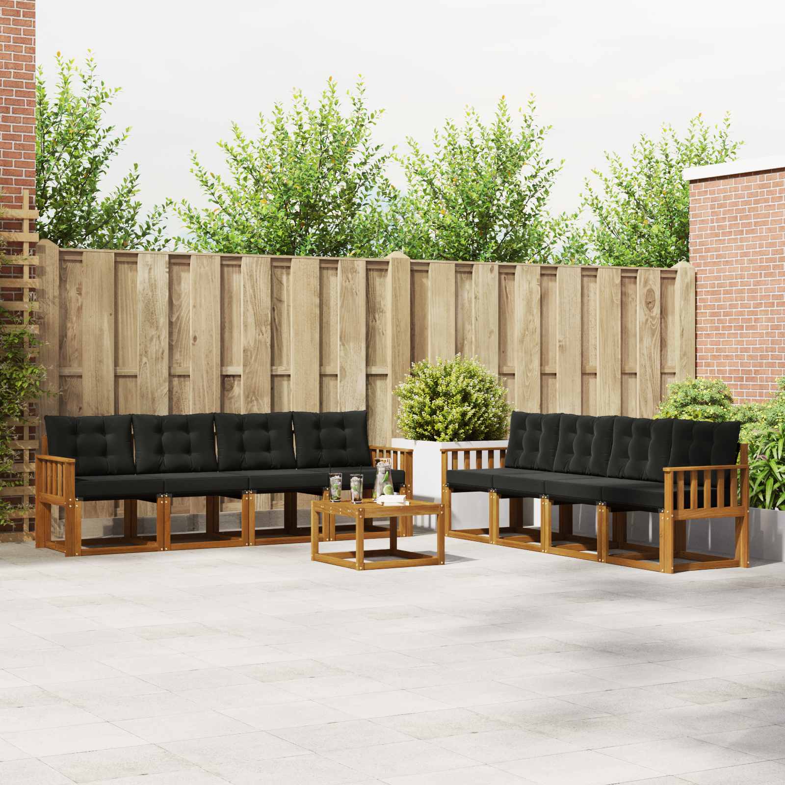 vidaXL Buiten bankenset met kussen 9 pcs Natuurlijk en Crème