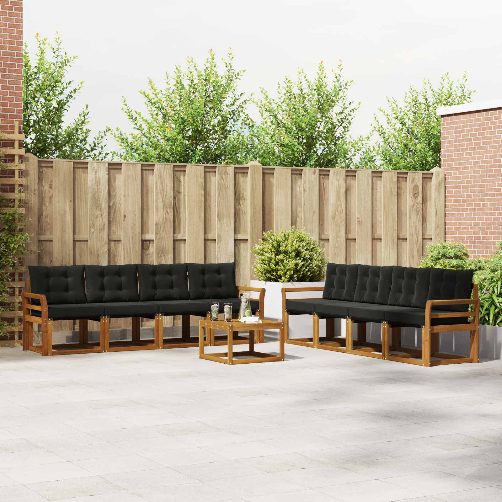 vidaXL Buiten bankenset met kussen 9 pcs Natuurlijk en Crème