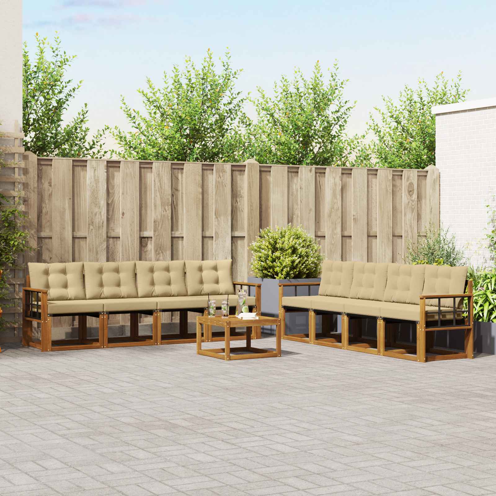 vidaXL Buiten bankenset met kussen 9 pcs Natuurlijk en Crème