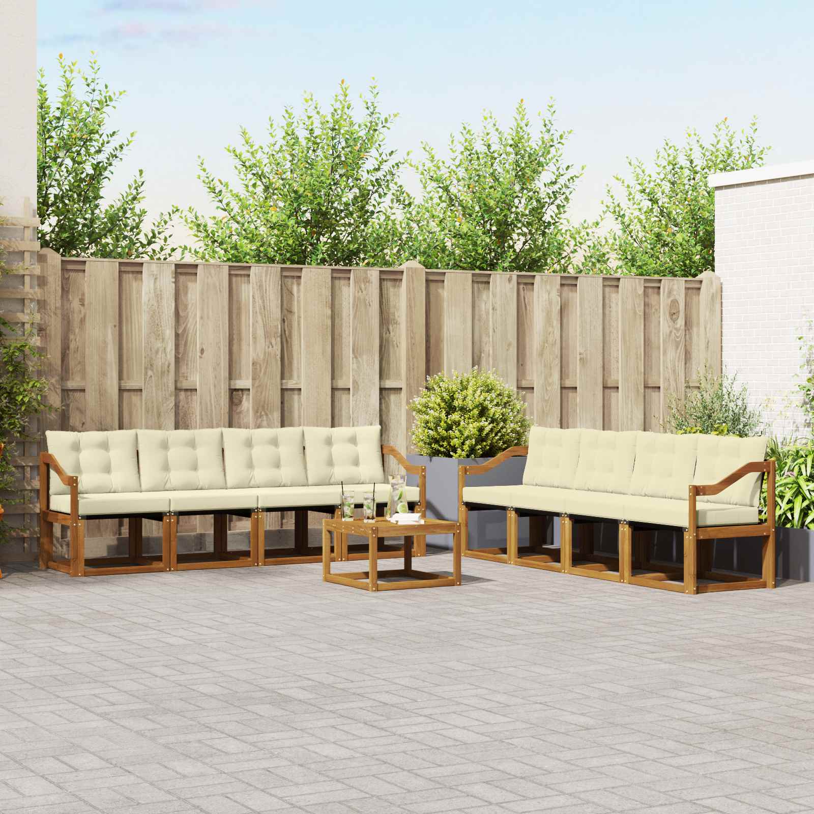vidaXL Buiten bankenset met kussen 9 pcs Natuurlijk en Crème