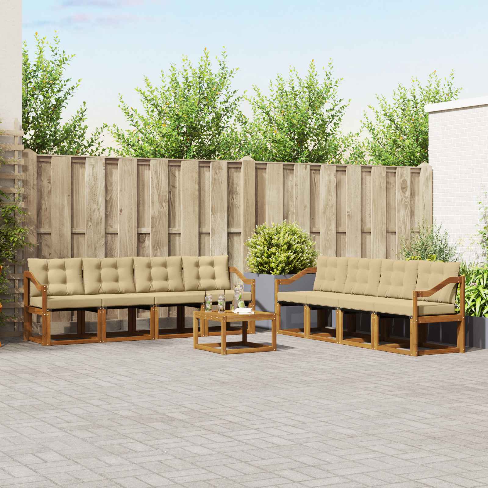 vidaXL Buiten bankenset met kussen 9 pcs Natuurlijk en Crème