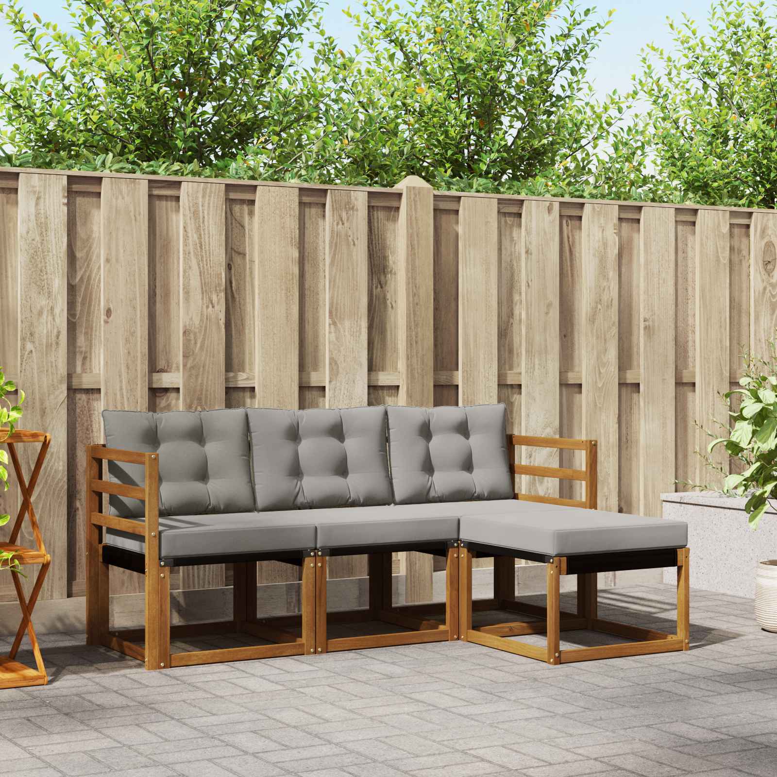 vidaXL Buiten bankenset met kussen 4 pcs Natuurlijk en Crème