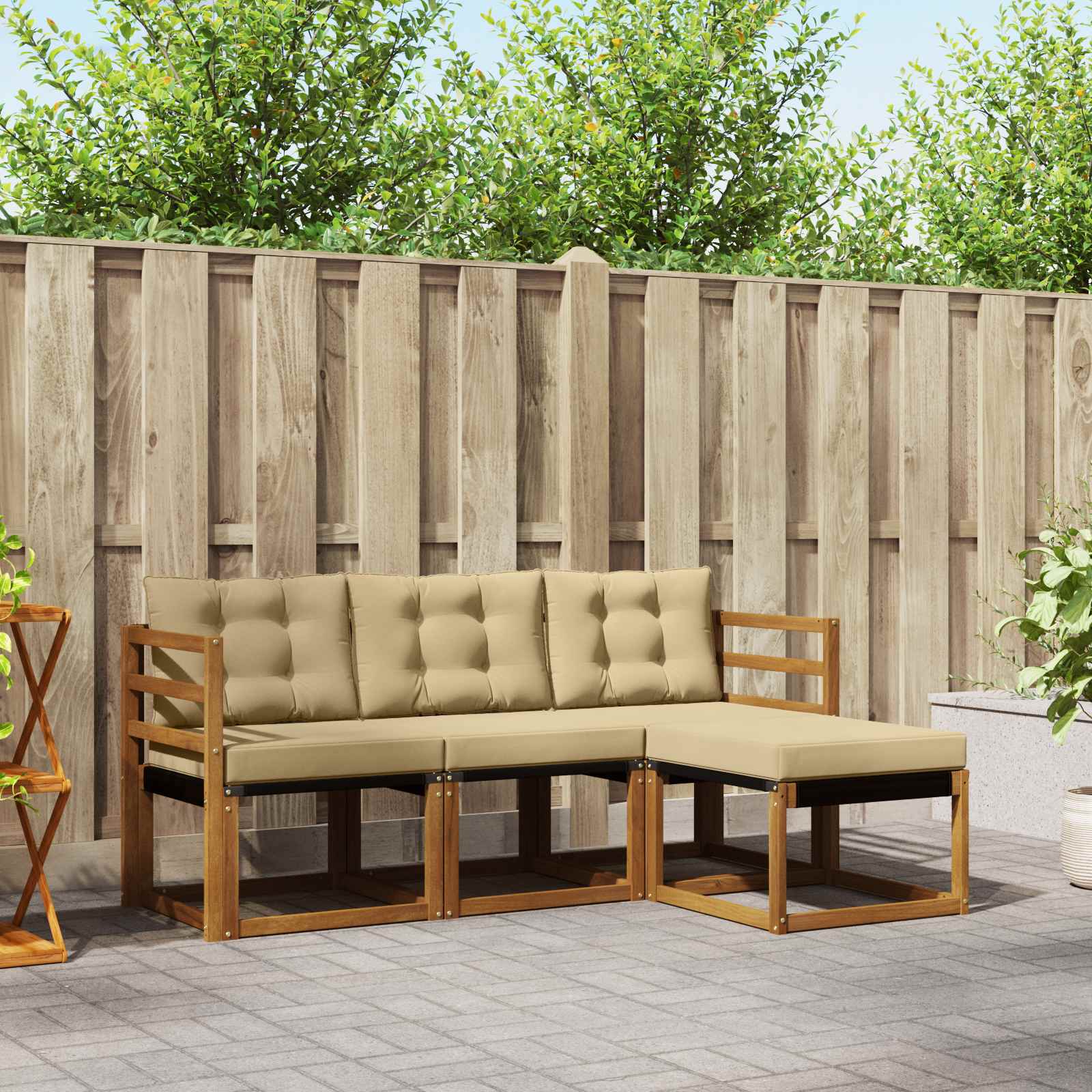 vidaXL Buiten bankenset met kussen 4 pcs Natuurlijk en Crème