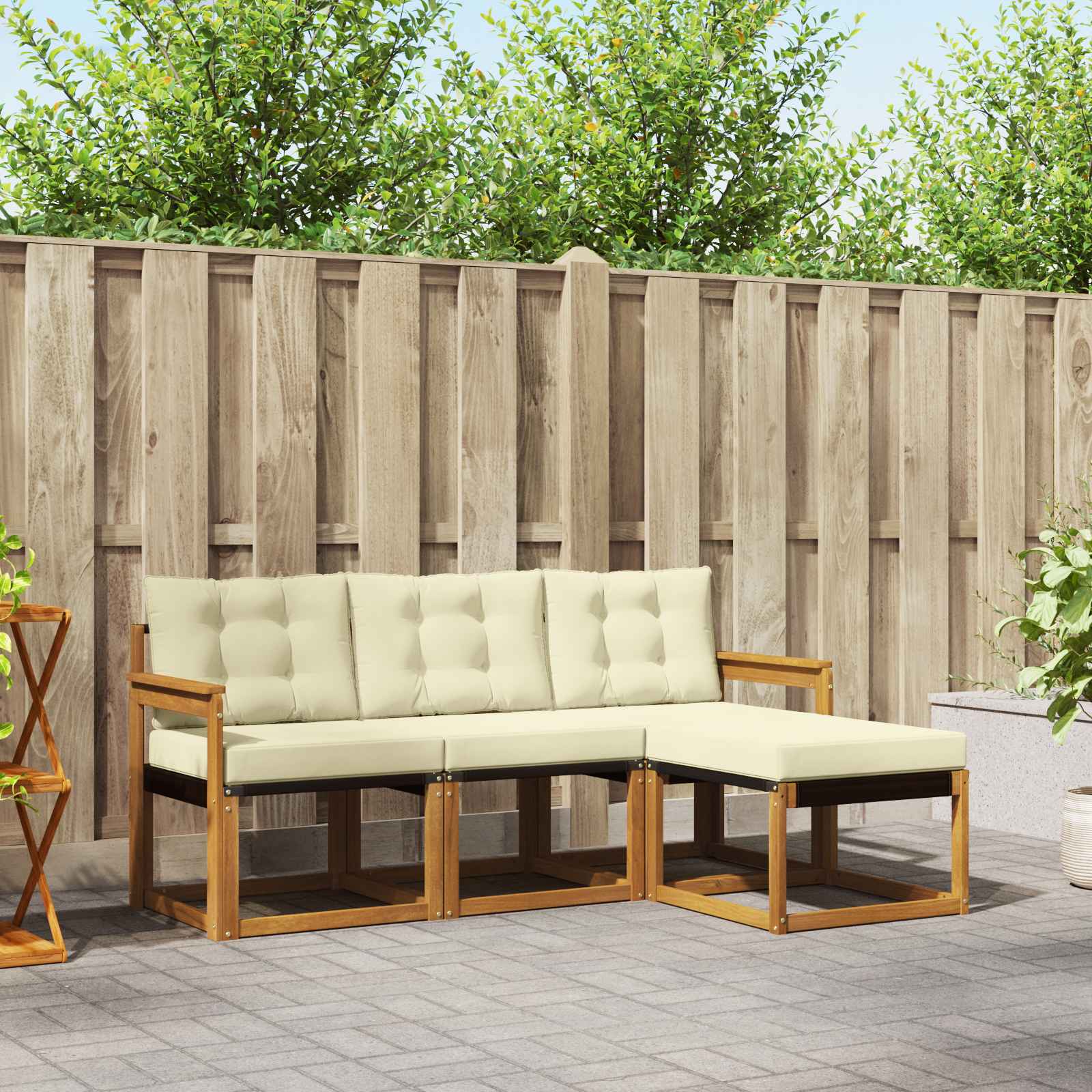 vidaXL Buiten bankenset met kussen 4 pcs Natuurlijk en Crème