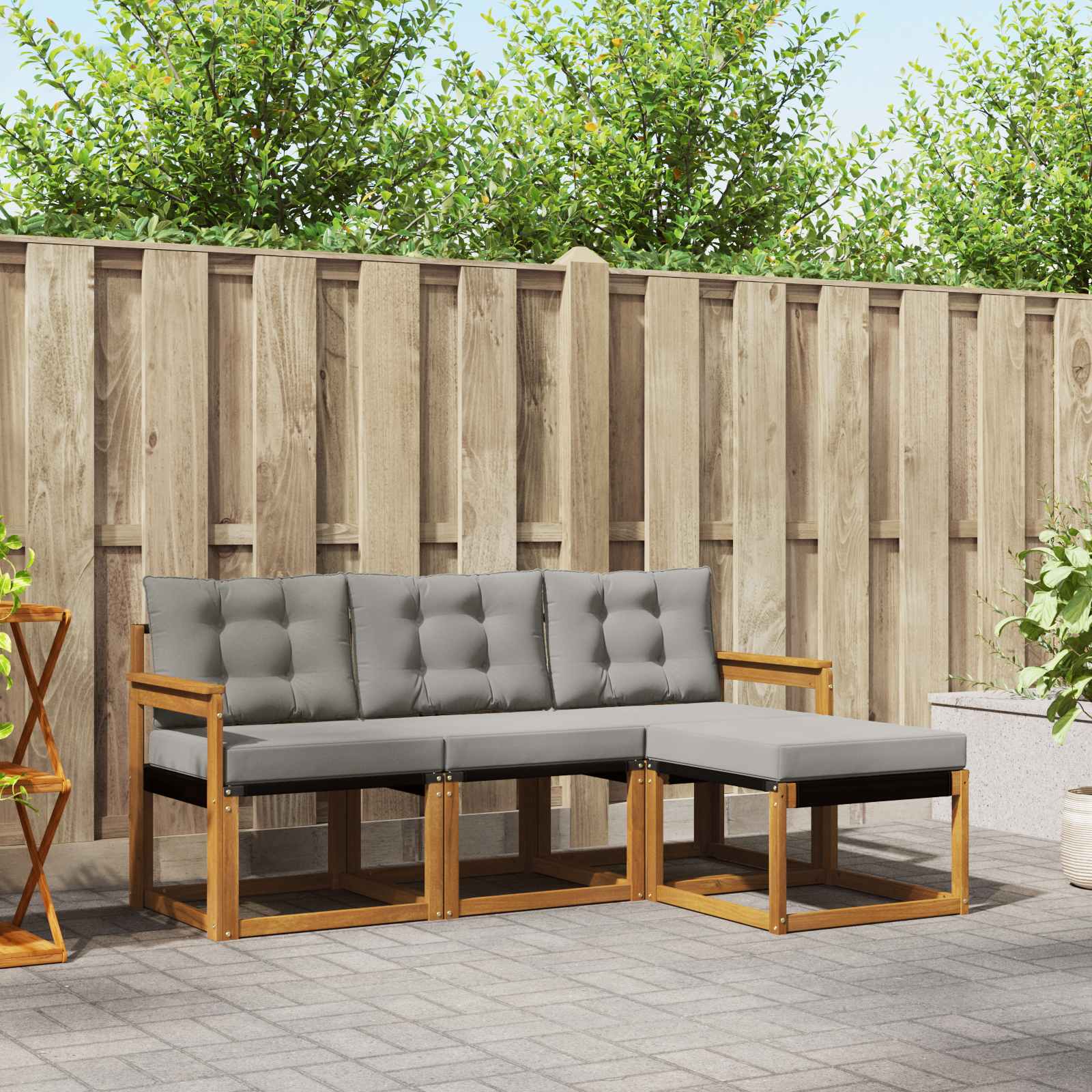 vidaXL Buiten bankenset met kussen 4 pcs Natuurlijk en Crème