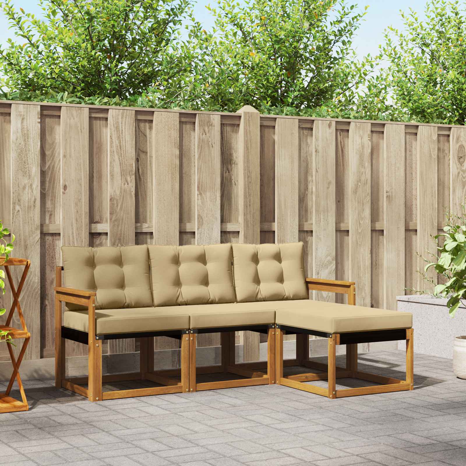 vidaXL Buiten bankenset met kussen 4 pcs Natuurlijk en Crème