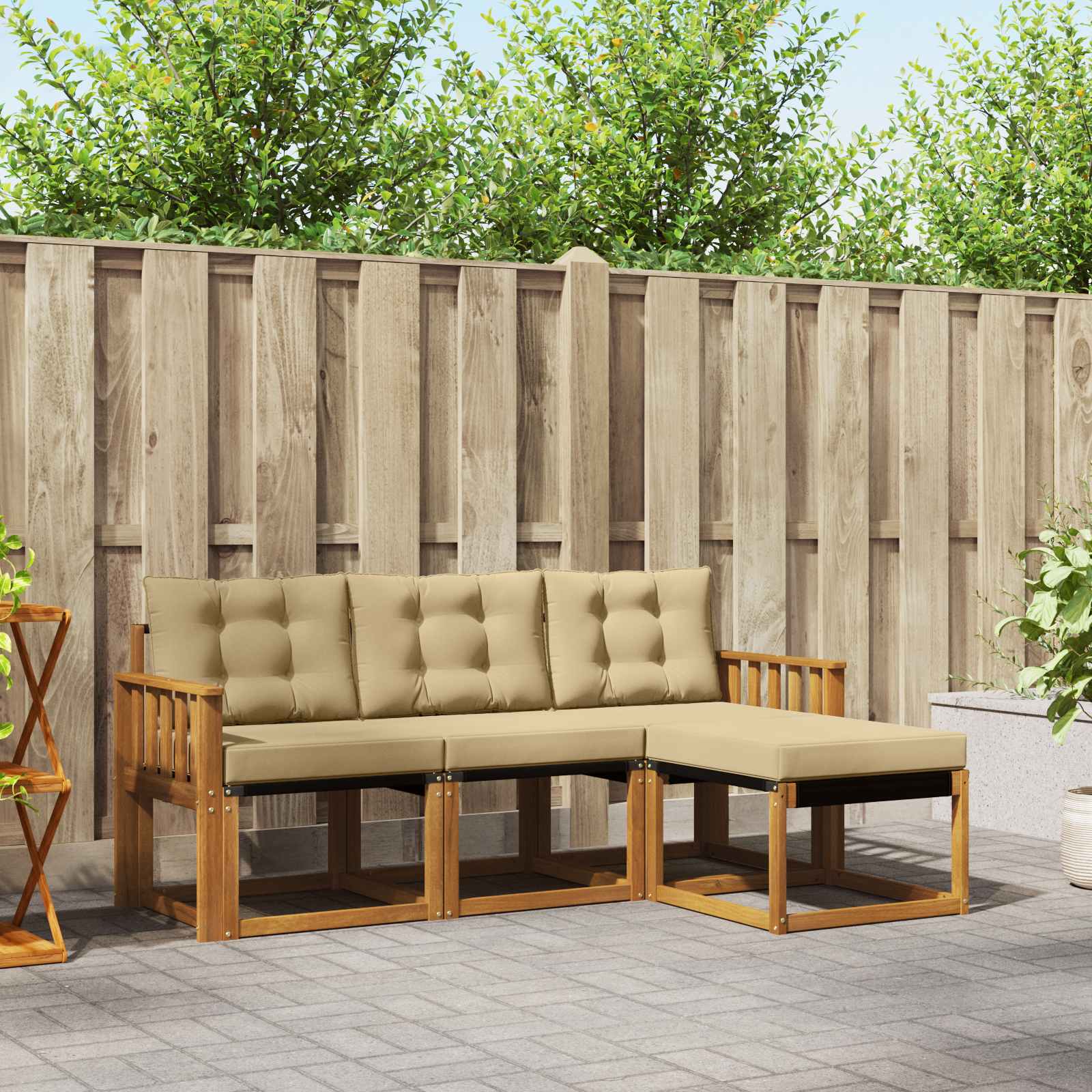vidaXL Buiten bankenset met kussen 4 pcs Natuurlijk en Crème