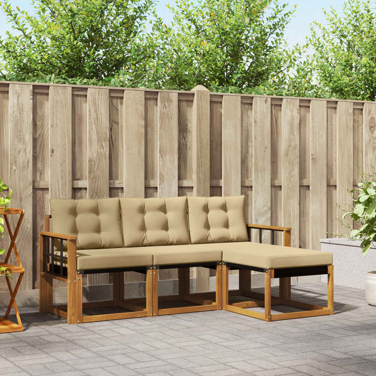 vidaXL Buiten bankenset met kussen 4 pcs Natuurlijk en Crème