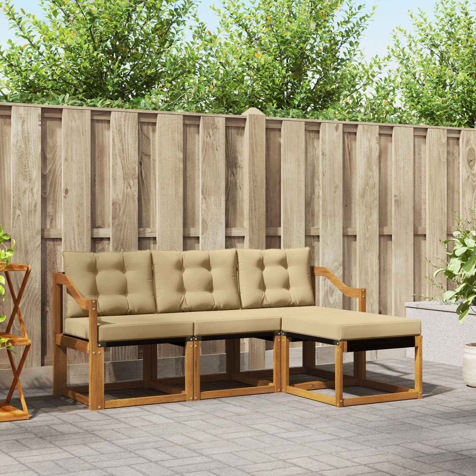 vidaXL Buiten bankenset met kussen 4 pcs Natuurlijk en Crème
