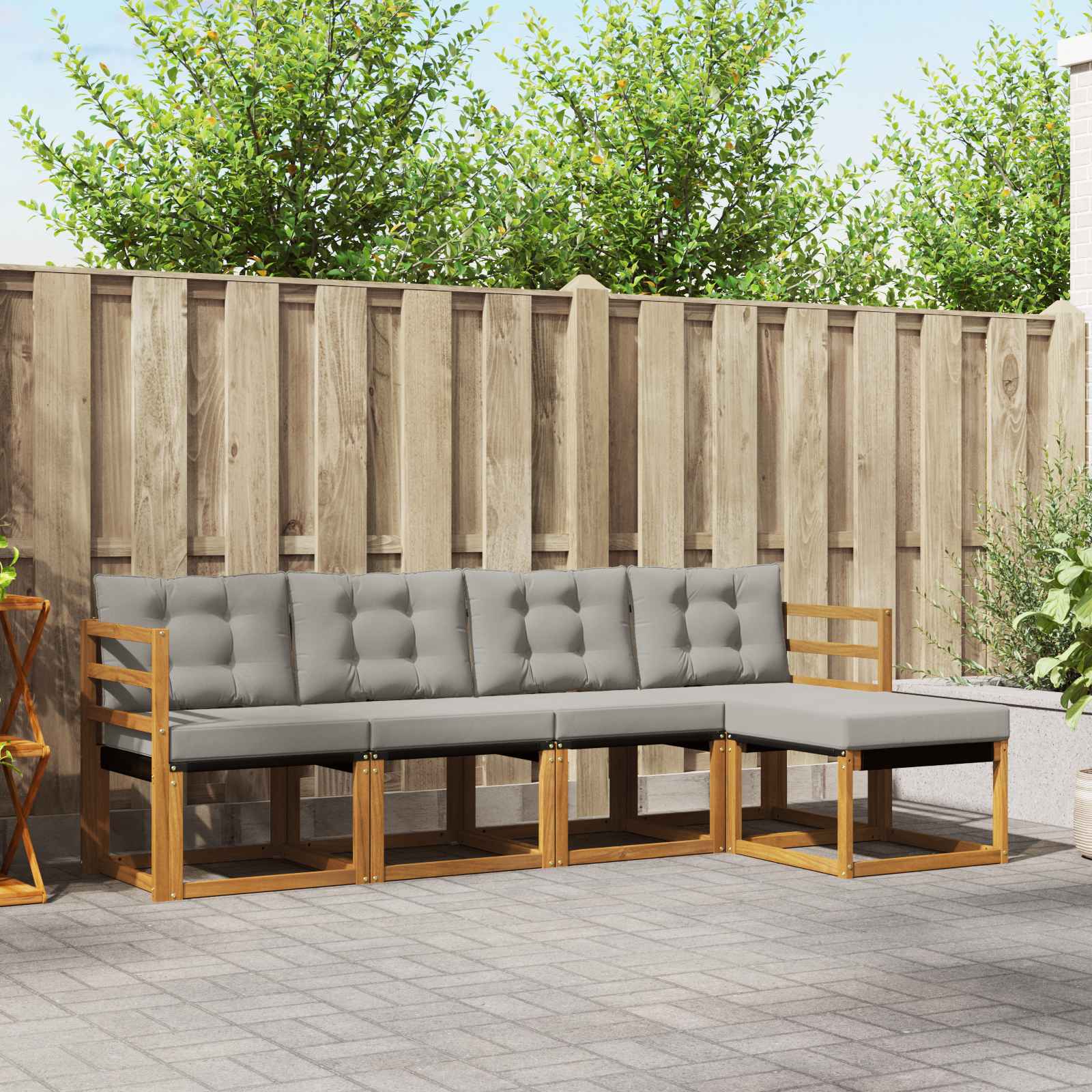 vidaXL Buiten bankenset met kussen 5 pcs Natuurlijk en Crème