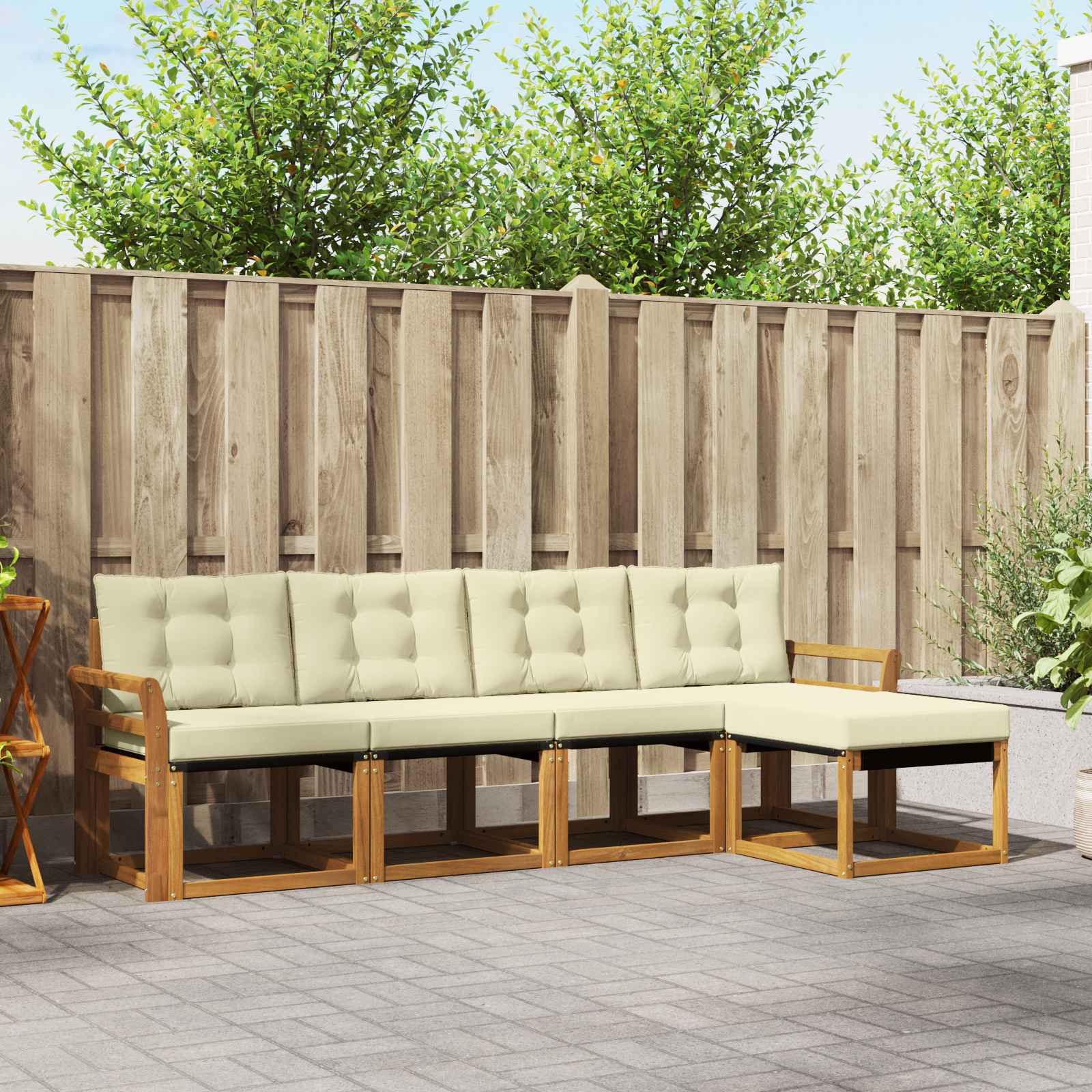 vidaXL Buiten bankenset met kussen 5 pcs Natuurlijk en Crème