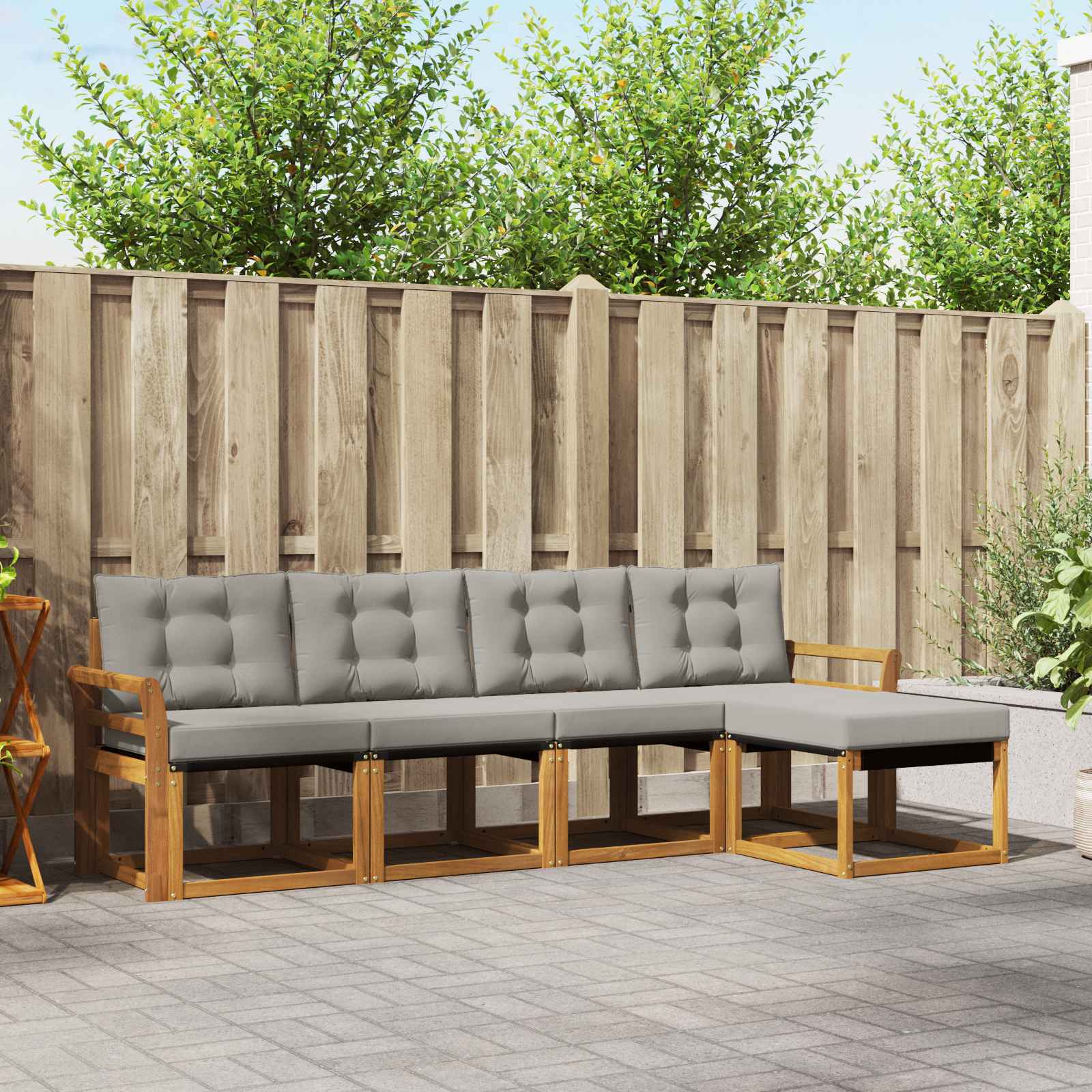 vidaXL Buiten bankenset met kussen 5 pcs Natuurlijk en Crème