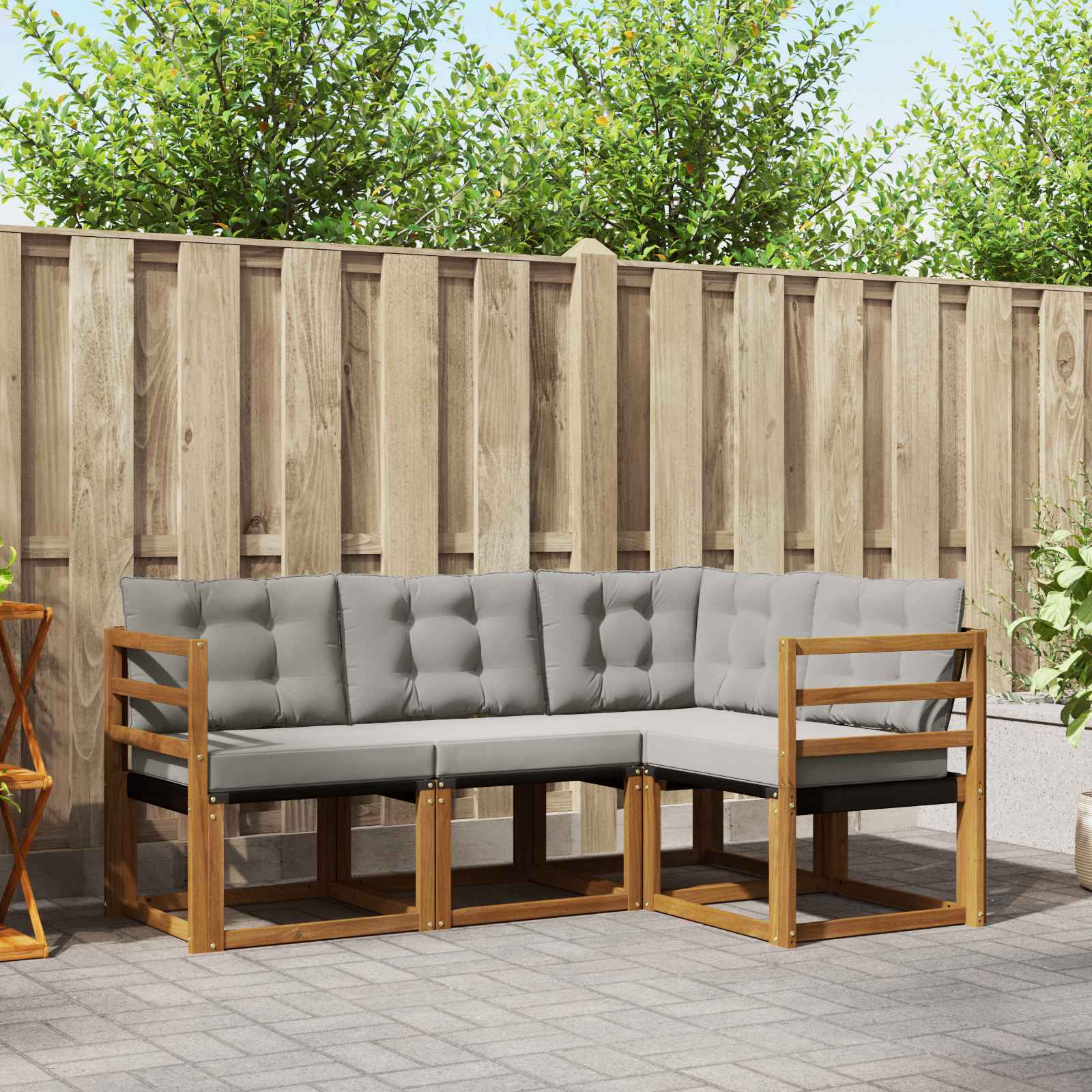 vidaXL Buiten bankenset met kussen 4 pcs Natuurlijk en Crème