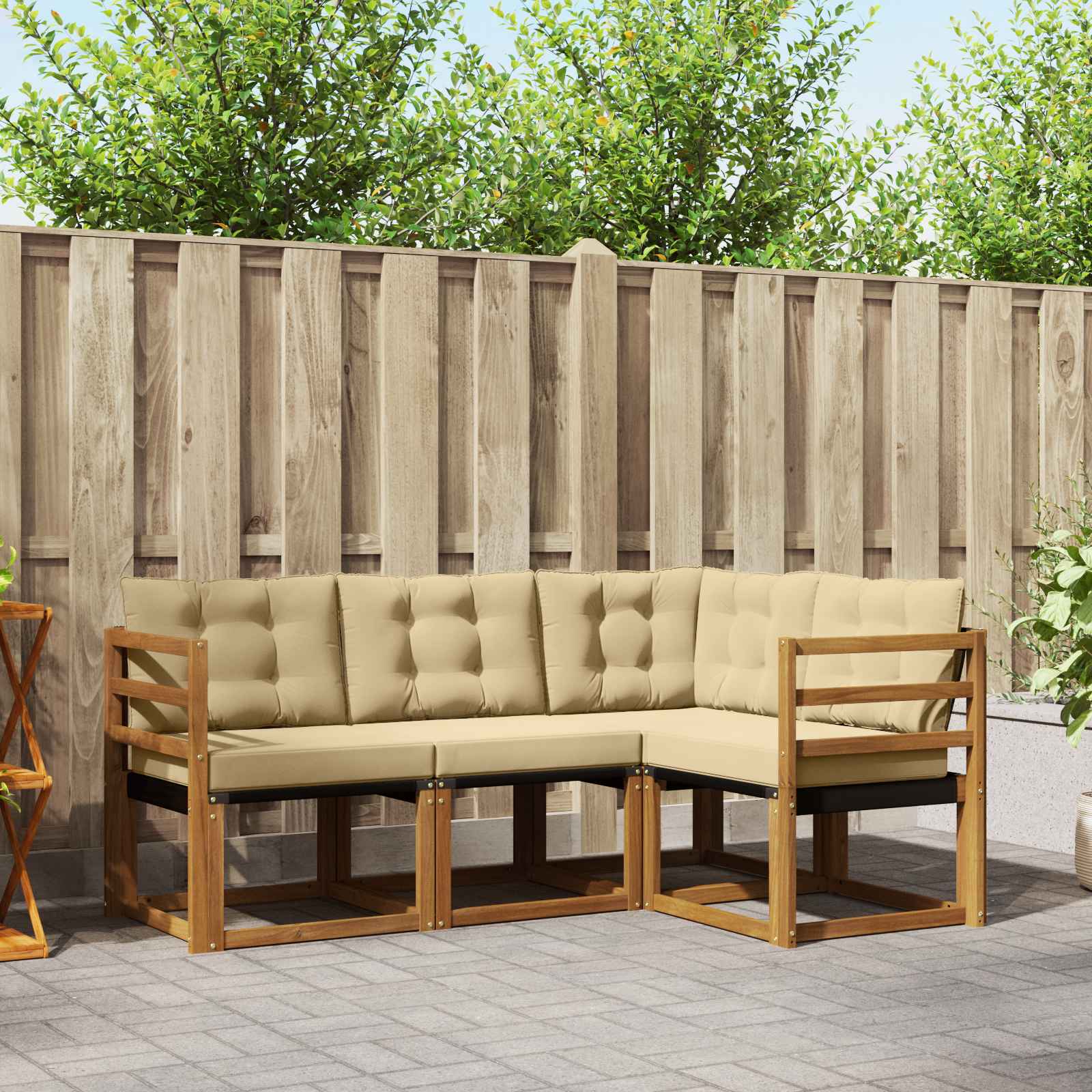 vidaXL Buiten bankenset met kussen 4 pcs Natuurlijk en Crème