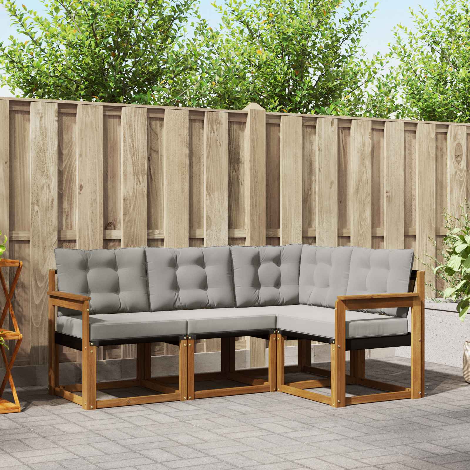vidaXL Buiten bankenset met kussen 4 pcs Natuurlijk en Crème