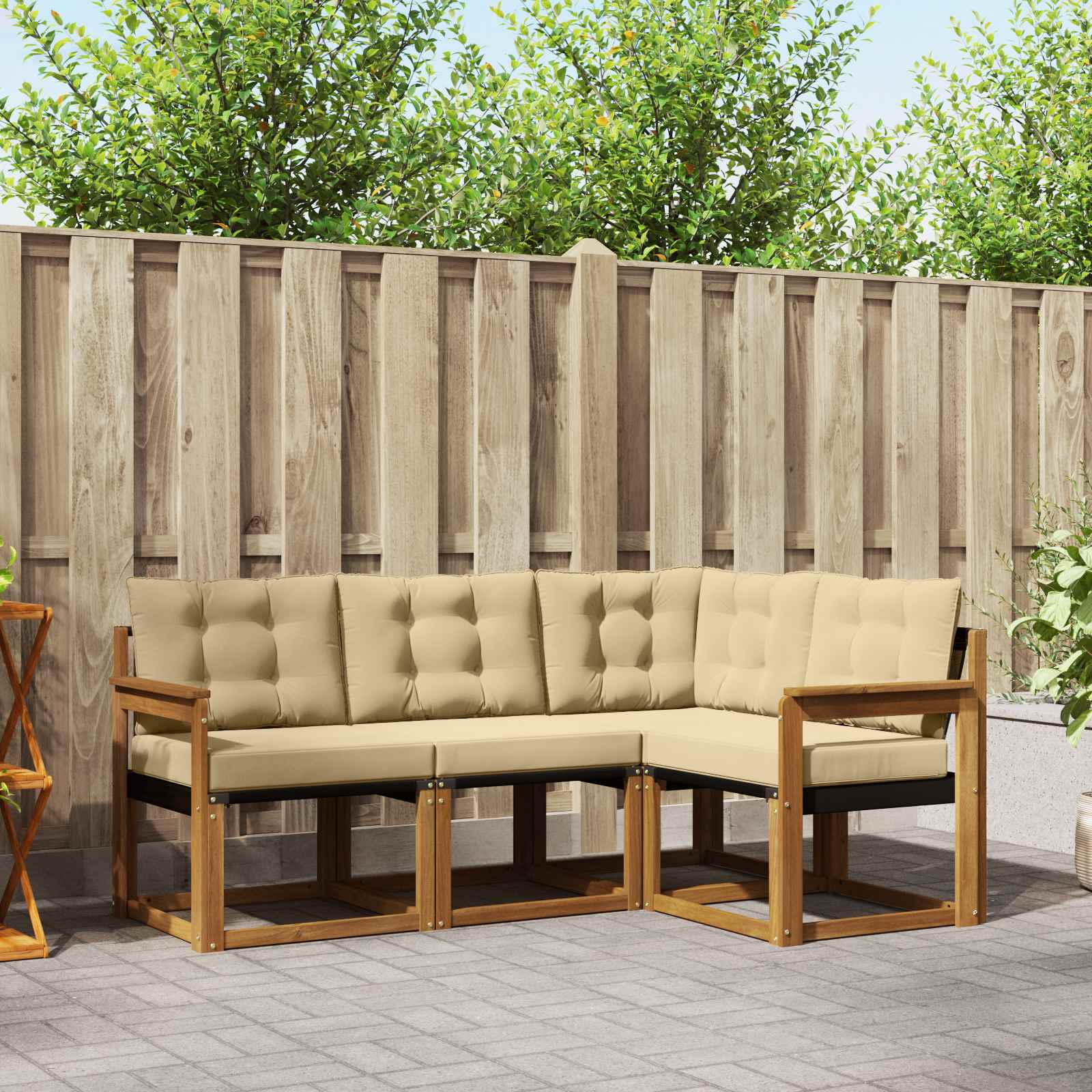 vidaXL Buiten bankenset met kussen 4 pcs Natuurlijk en Crème