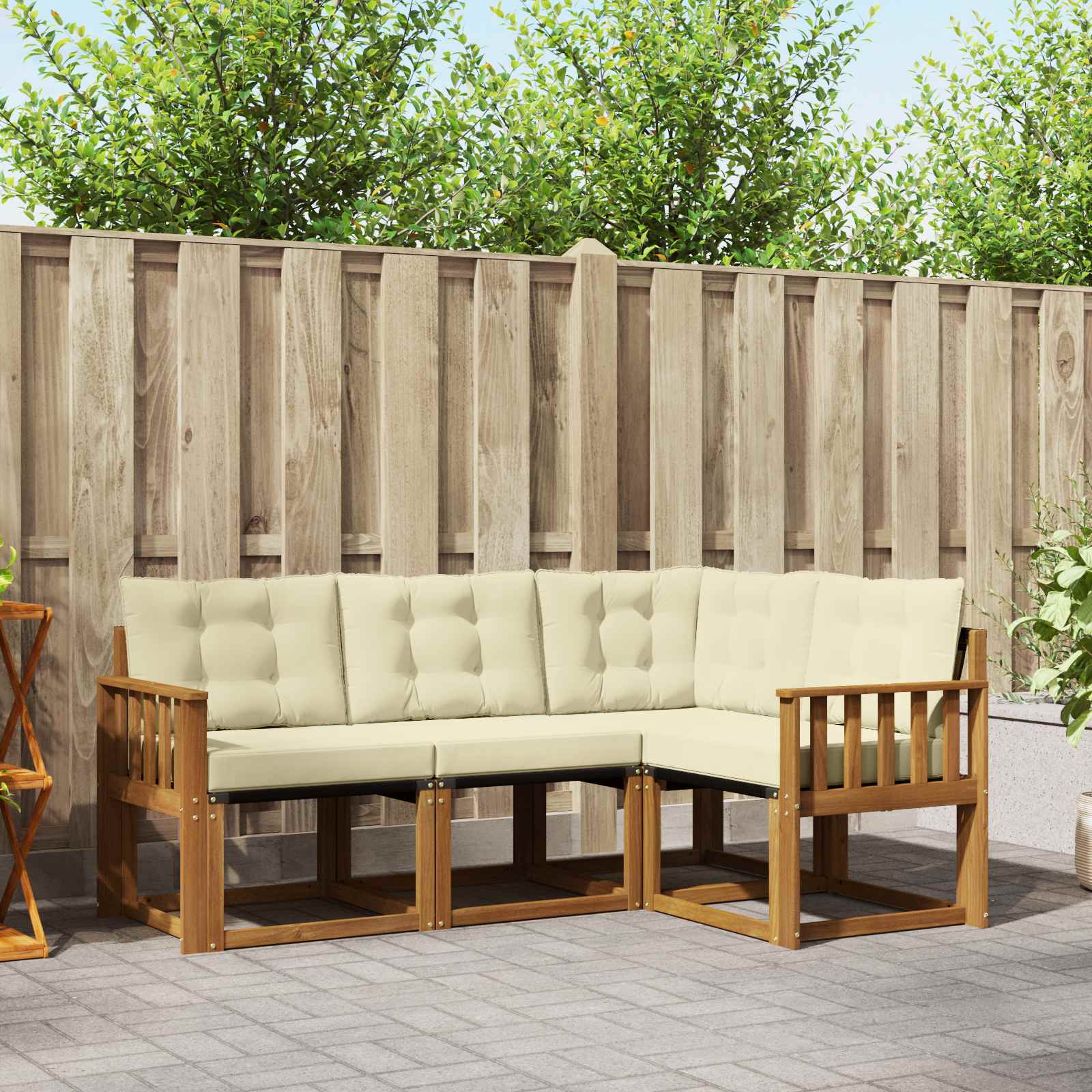 vidaXL Buiten bankenset met kussen 4 pcs Natuurlijk en Crème