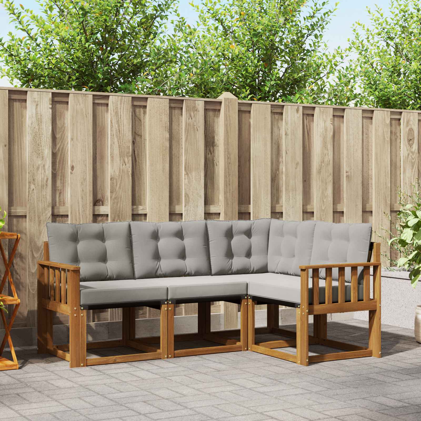 vidaXL Buiten bankenset met kussen 4 pcs Natuurlijk en Crème