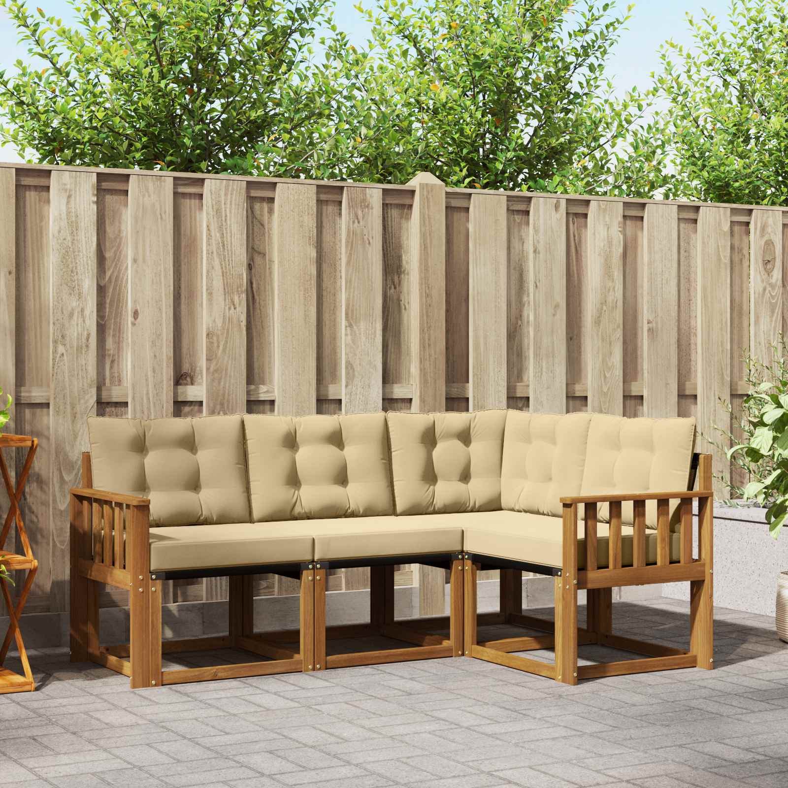 vidaXL Buiten bankenset met kussen 4 pcs Natuurlijk en Crème