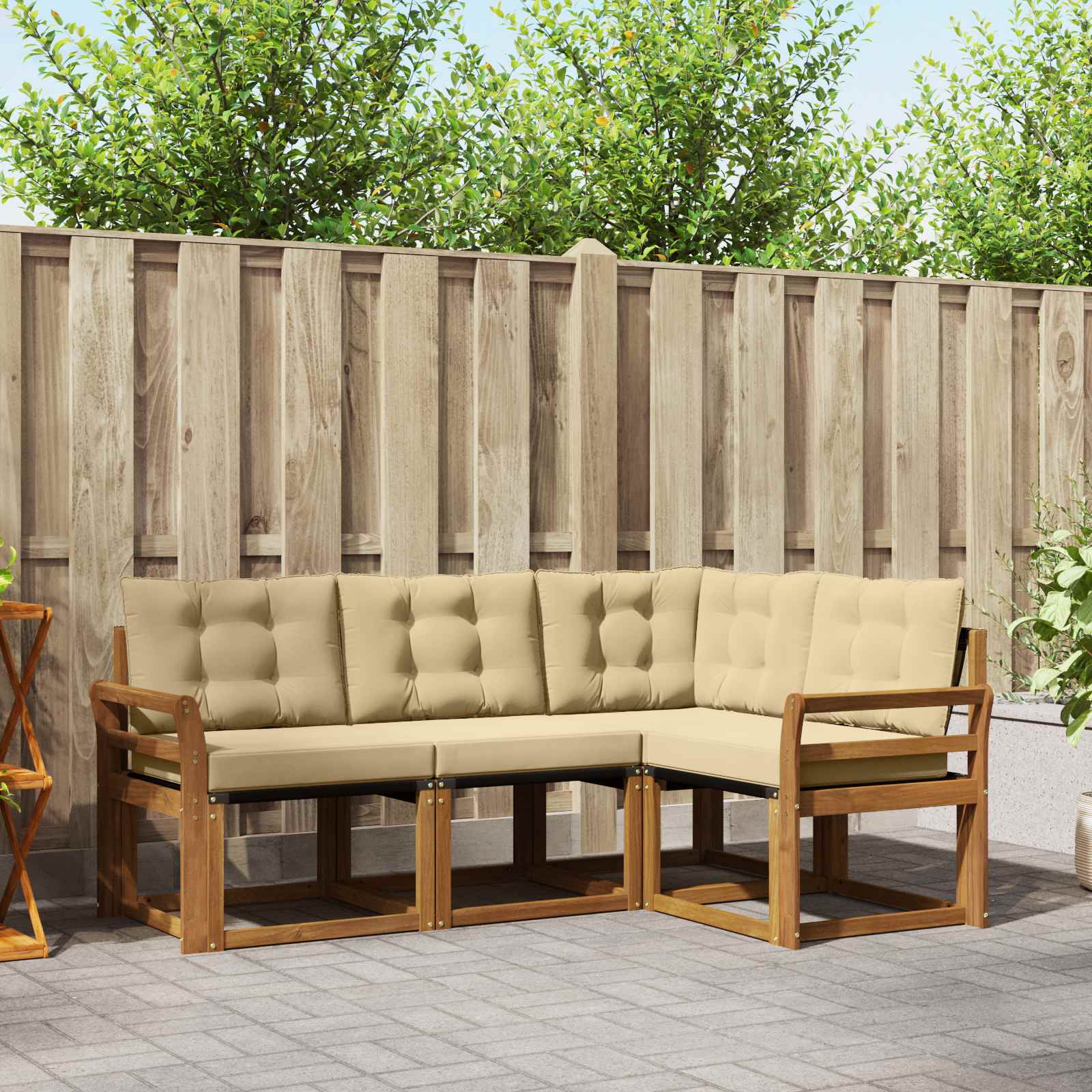 vidaXL Buiten bankenset met kussen 4 pcs Natuurlijk en Crème