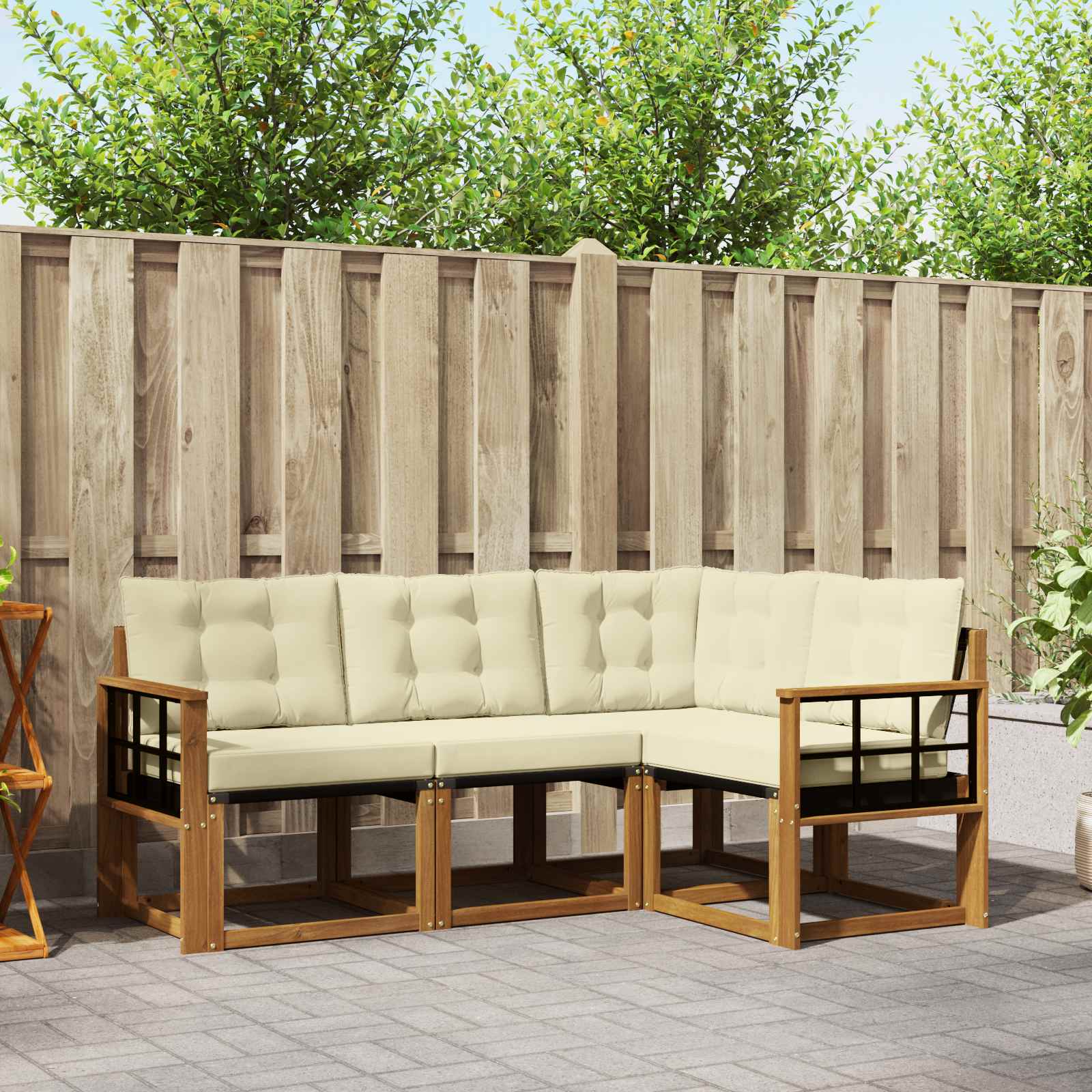vidaXL Buiten bankenset met kussen 4 pcs Natuurlijk en Crème
