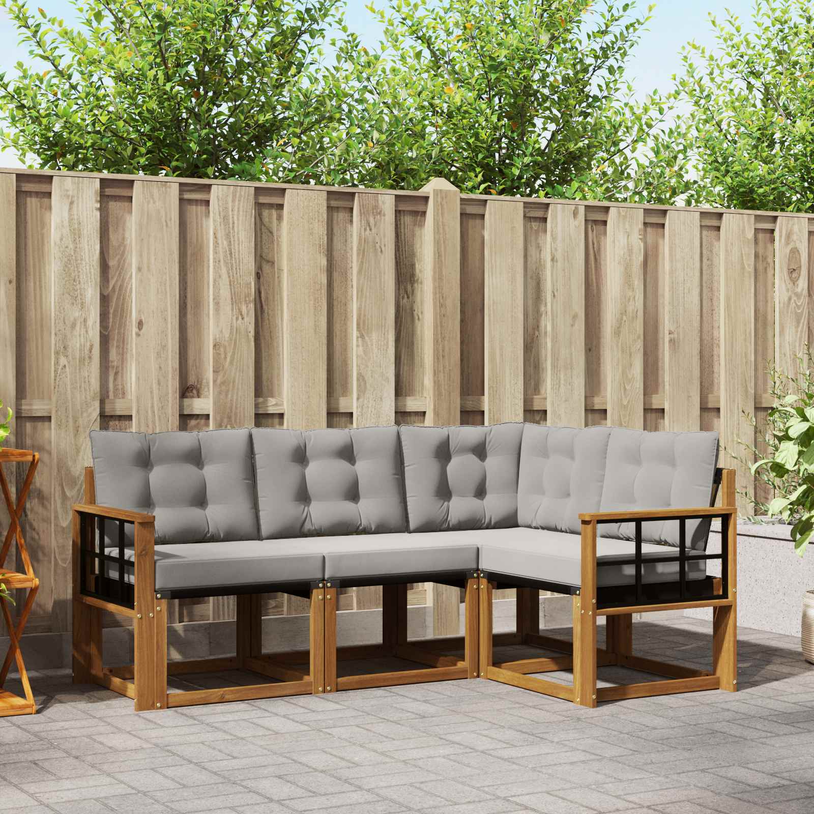 vidaXL Buiten bankenset met kussen 4 pcs Natuurlijk en Crème