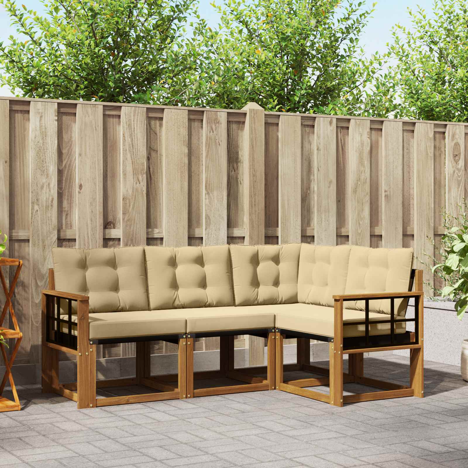 vidaXL Buiten bankenset met kussen 4 pcs Natuurlijk en Crème